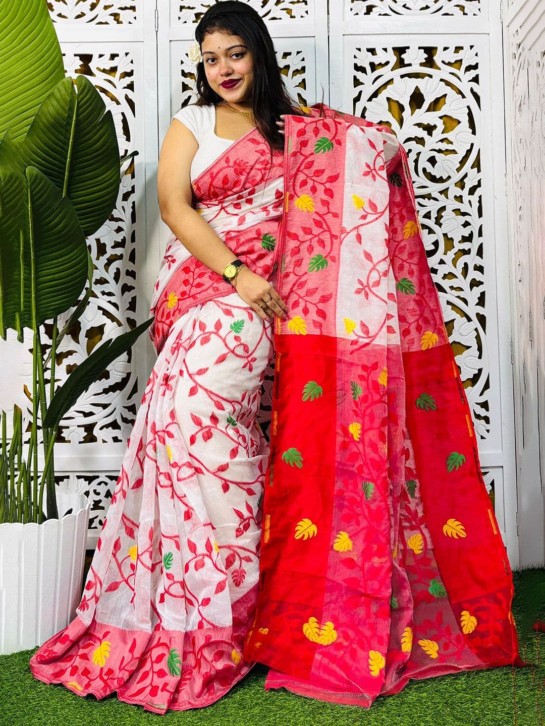 Rnn Saree Floral Embroidered Silk Cotton Jamdani Sarees - view 1