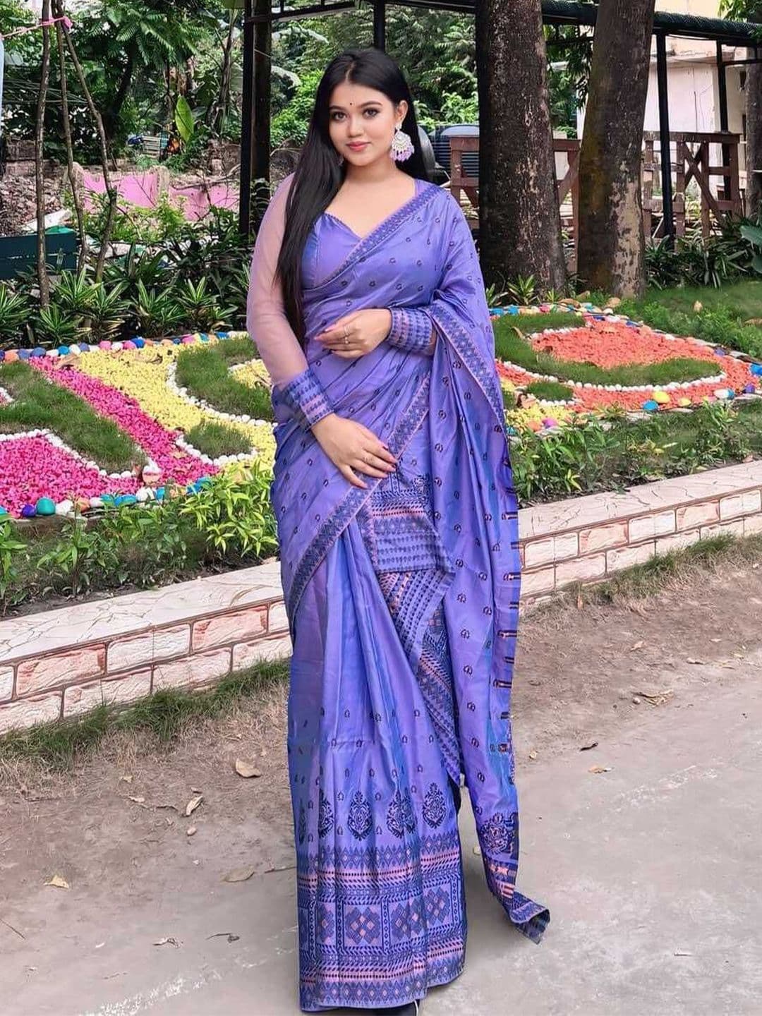 GRUJHA Paat Silk Copper Zari Woven Design Assamese Mekhela Chador - view 1