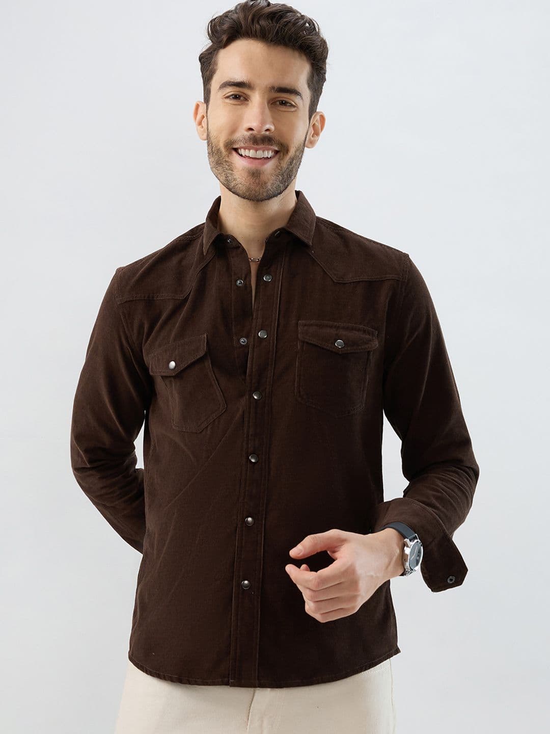 VASTRADO Rich Hickory Brown Double Pocket Corduroy Overshirt - view 1