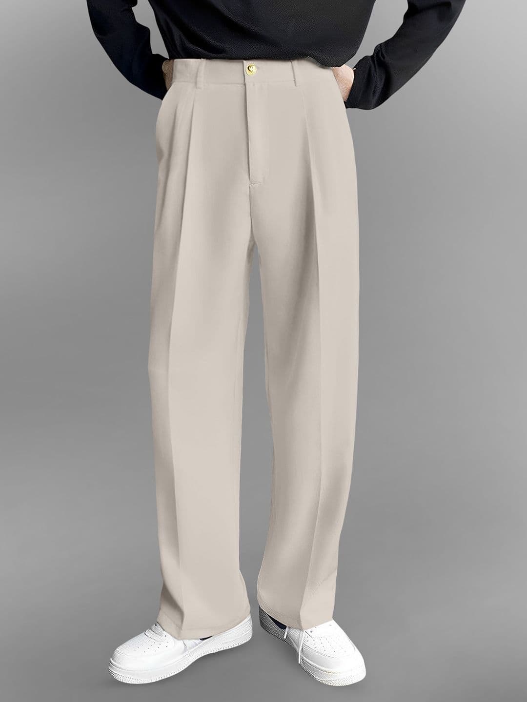 TRIBE Men Relaxed Loose Fit Easy Wash Pleated Trousers - view 1