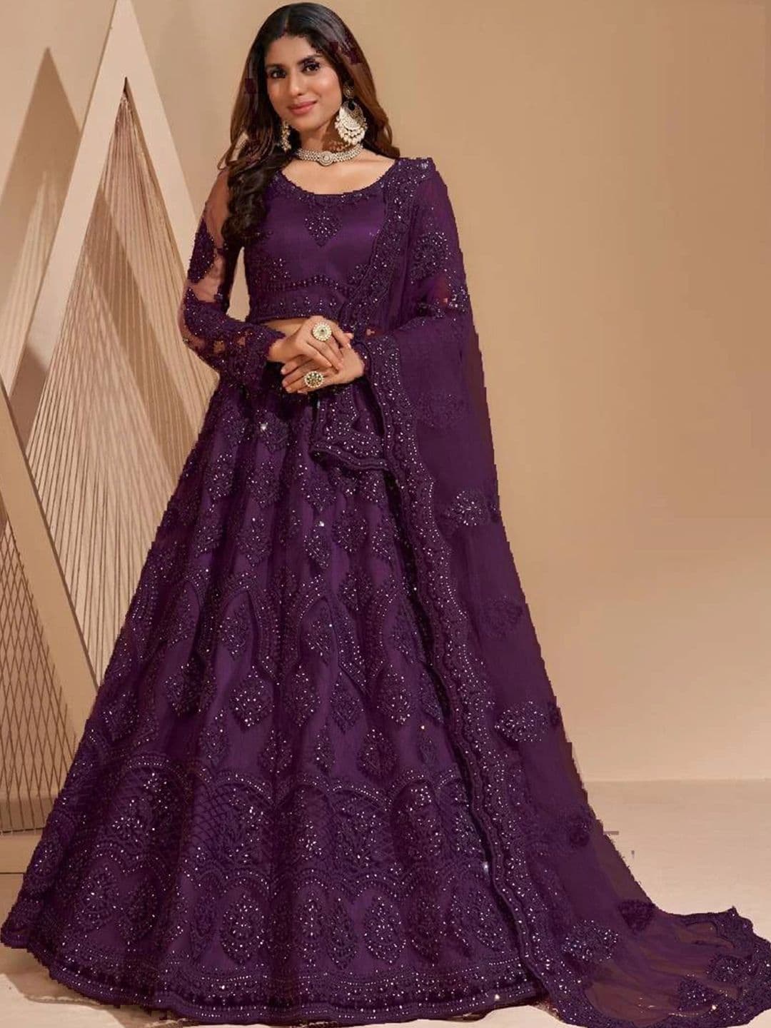 UDBHAV EXPORT Embellished Sequinned Semi-Stitched Lehenga & Unstitched Blouse With Dupatta - view 1
