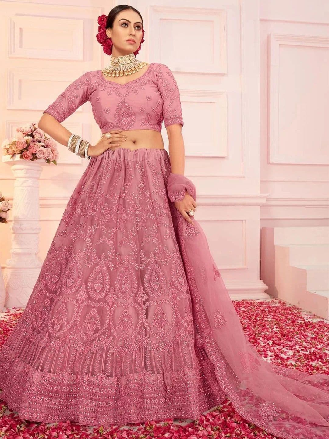 REELOVE FACTORY Embroidered Thread Work Semi-Stitched Lehenga & Unstitched Blouse With Dupatta - view 1