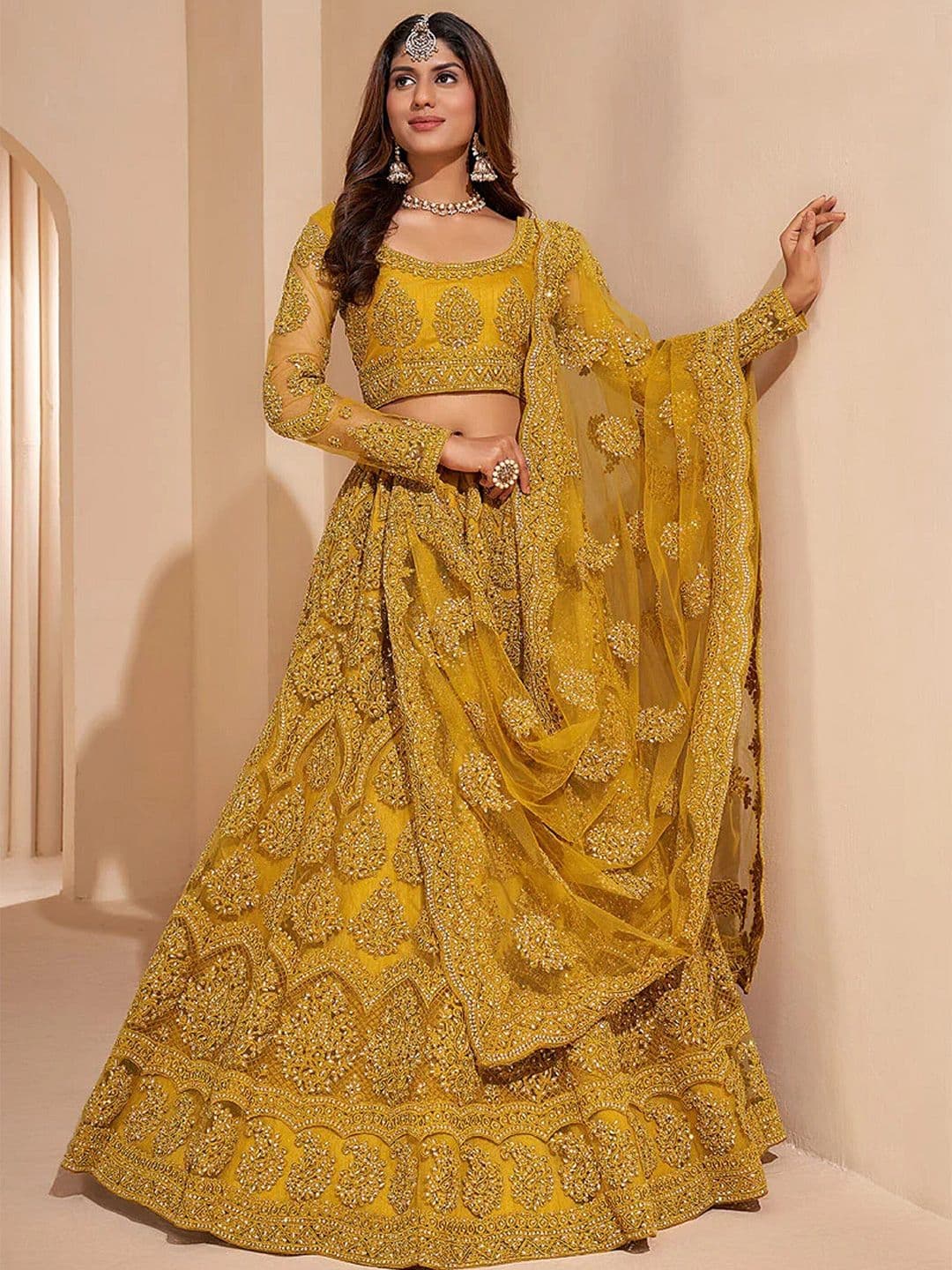 UDBHAV EXPORT Embellished Sequinned Semi-Stitched Lehenga & Unstitched Blouse With Dupatta - view 1