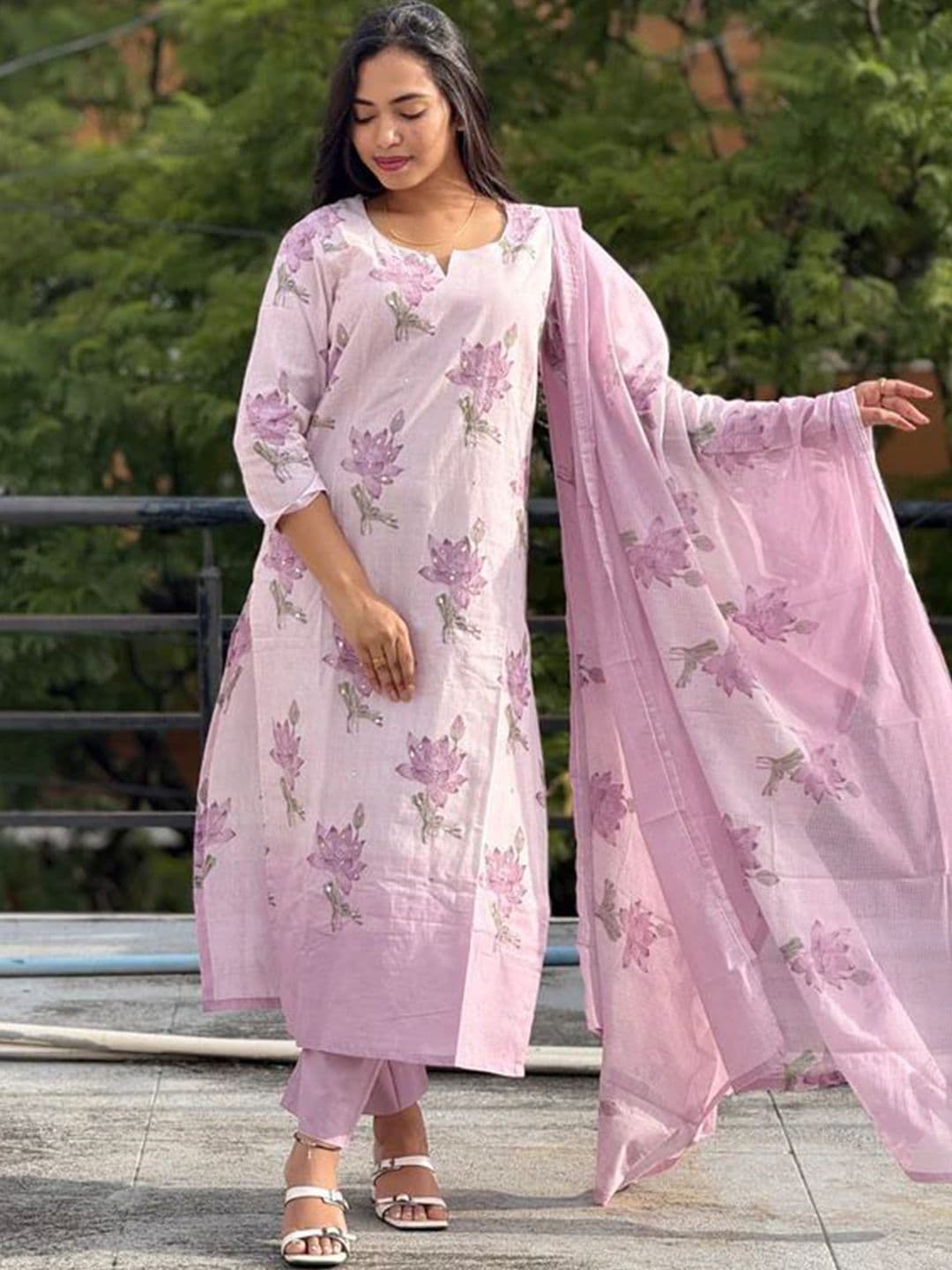 MYRIE Women Chanderi Cotton Kurta with Trousers & With Dupatta - view 1