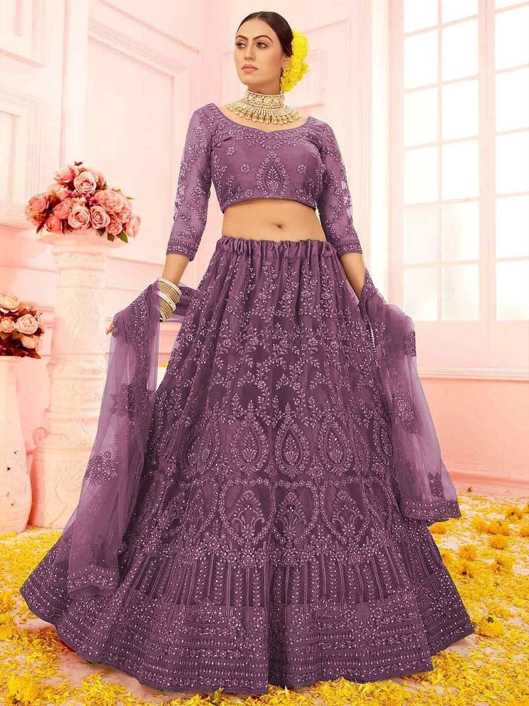 UDBHAV EXPORT Embellished Sequinned Semi-Stitched Lehenga & Unstitched Blouse With Dupatta - view 1