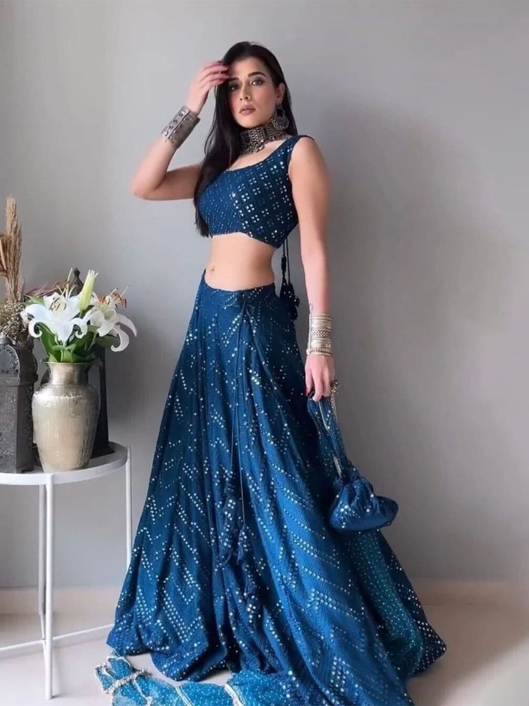 REELOVE FACTORY Embellished Sequinned Semi-Stitched Lehenga & Unstitched Blouse With Dupatta - view 1