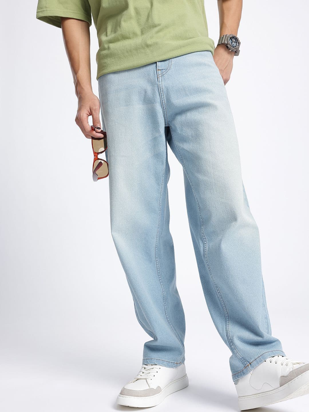 glitchez Men Loose Fit Heavy Fade Stretchable Jeans