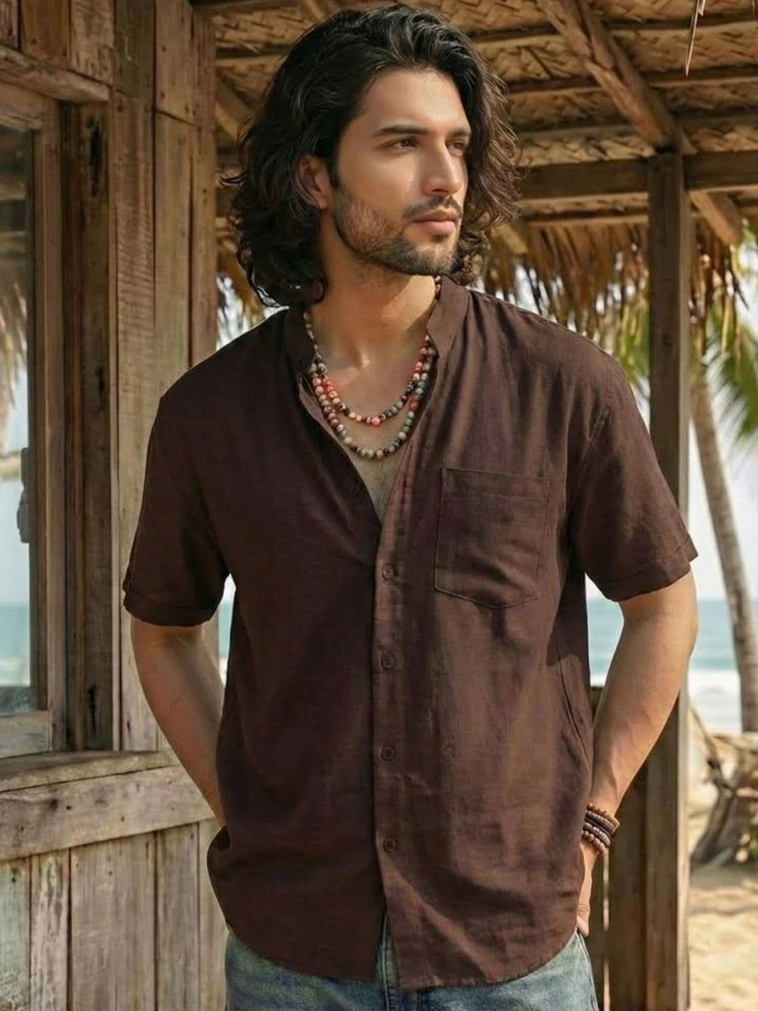 Boholyfe Kairo Cocoa Organic Cotton Short Sleeves Relaxed Fit Shirt - view 1