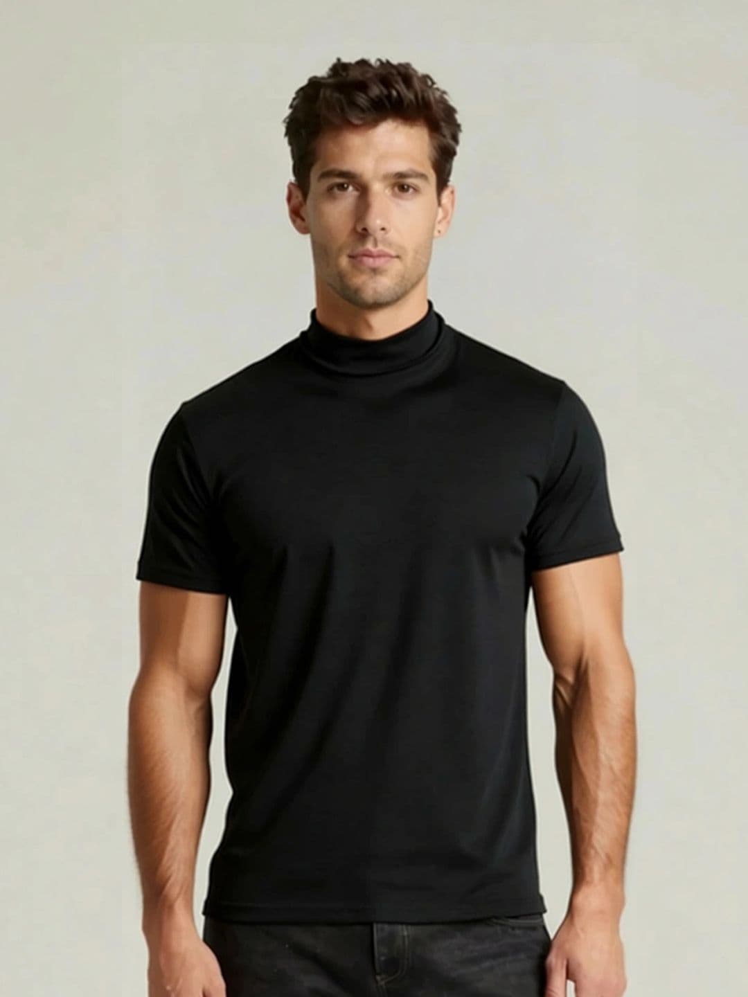 ANDREW HILL Men's Black Muscle Fit High Neck T-shirt - view 1