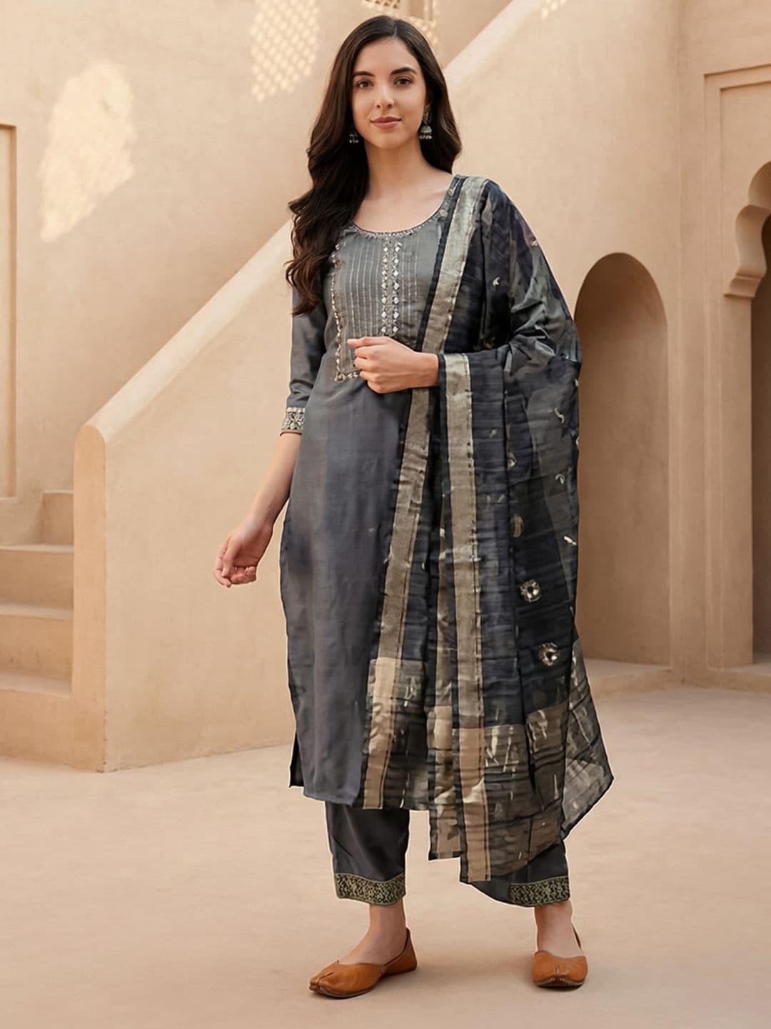 Indo Era Woven Design Art Silk Dupatta - view 1