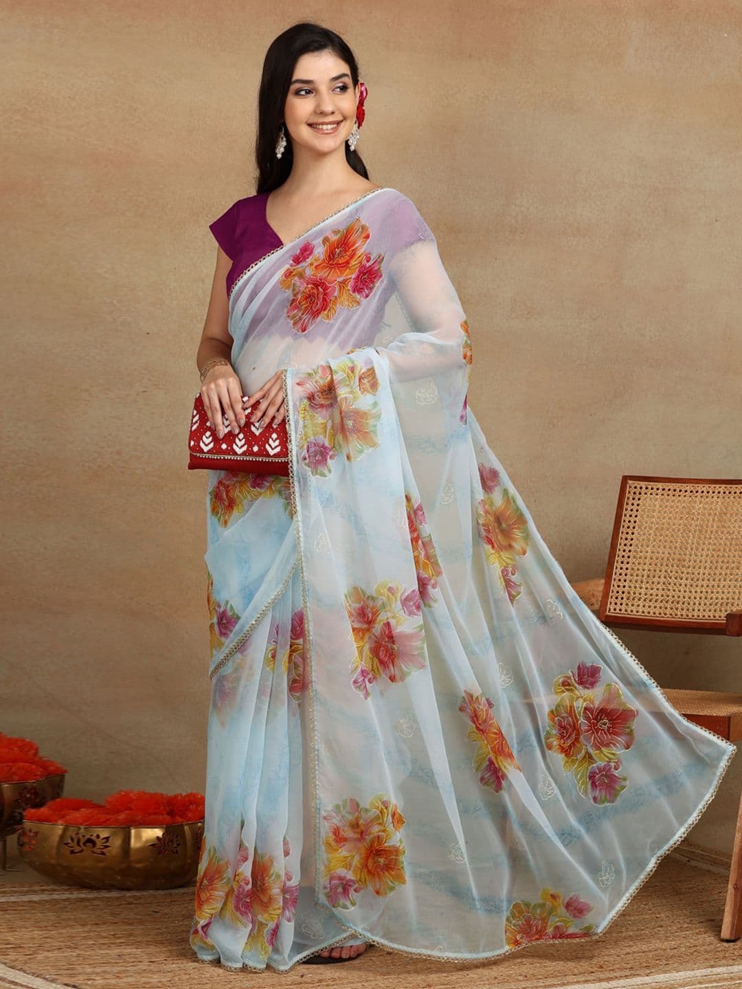 KALINI Floral Poly Georgette Saree - view 1