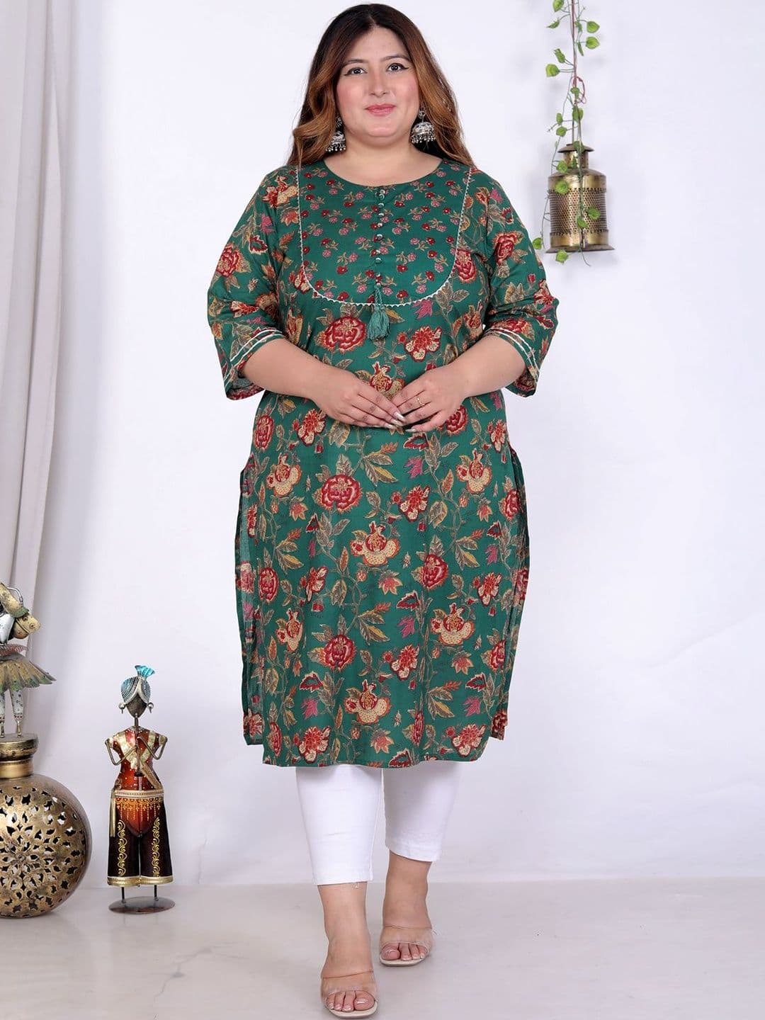 AKRITIK Women Floral Printed Sequinned Block Print Kurta - view 1