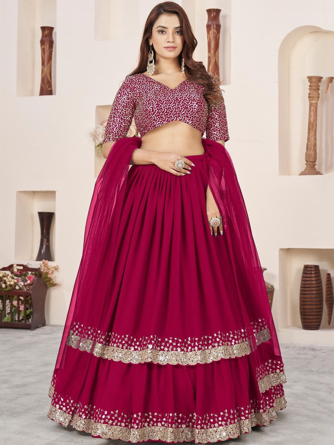 Zeel Clothing Embellished Sequinned Semi-Stitched Lehenga & Blouse With Dupatta - view 1