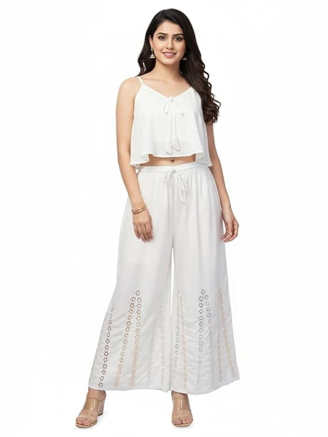 Thrifty Thread Women Floral Embroidered Flared Knitted Ethnic Palazzos - view 1