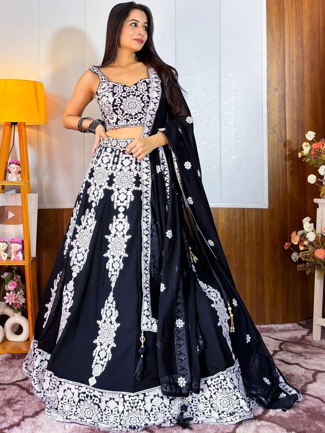Zeel Clothing Embroidered Thread Work Semi-Stitched Lehenga & Blouse With Dupatta - view 1