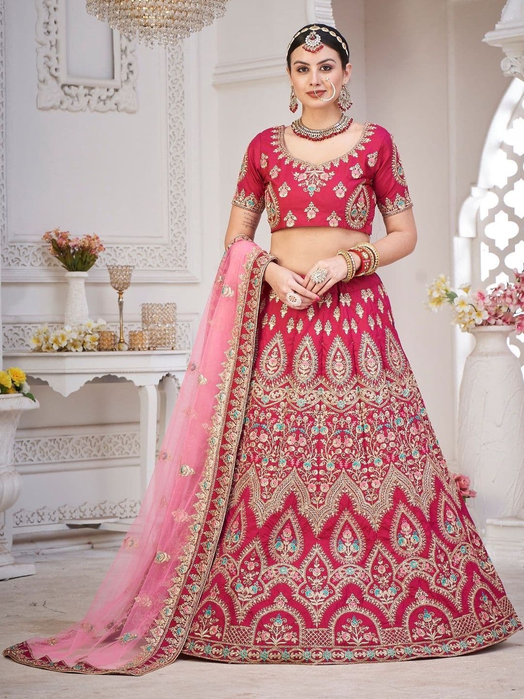 KALINI Embroidered Semi-Stitched Lehenga & Blouse With Dupatta - view 1