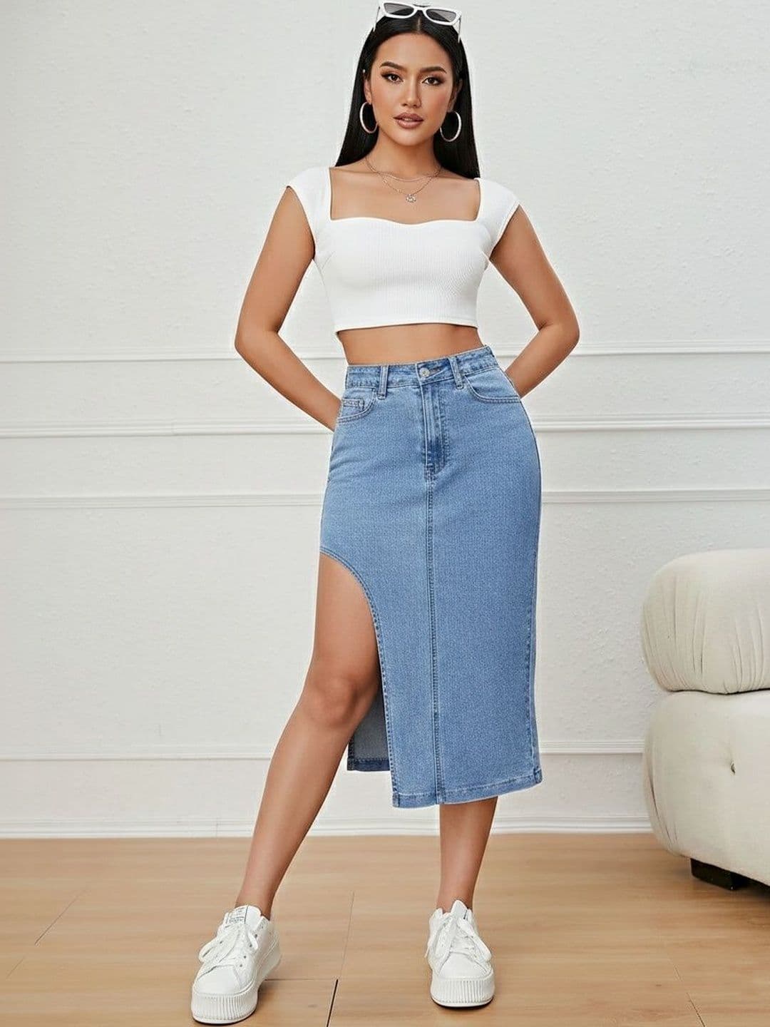 LERIYA FASHION Self Design Midi Straight Skirts - view 1
