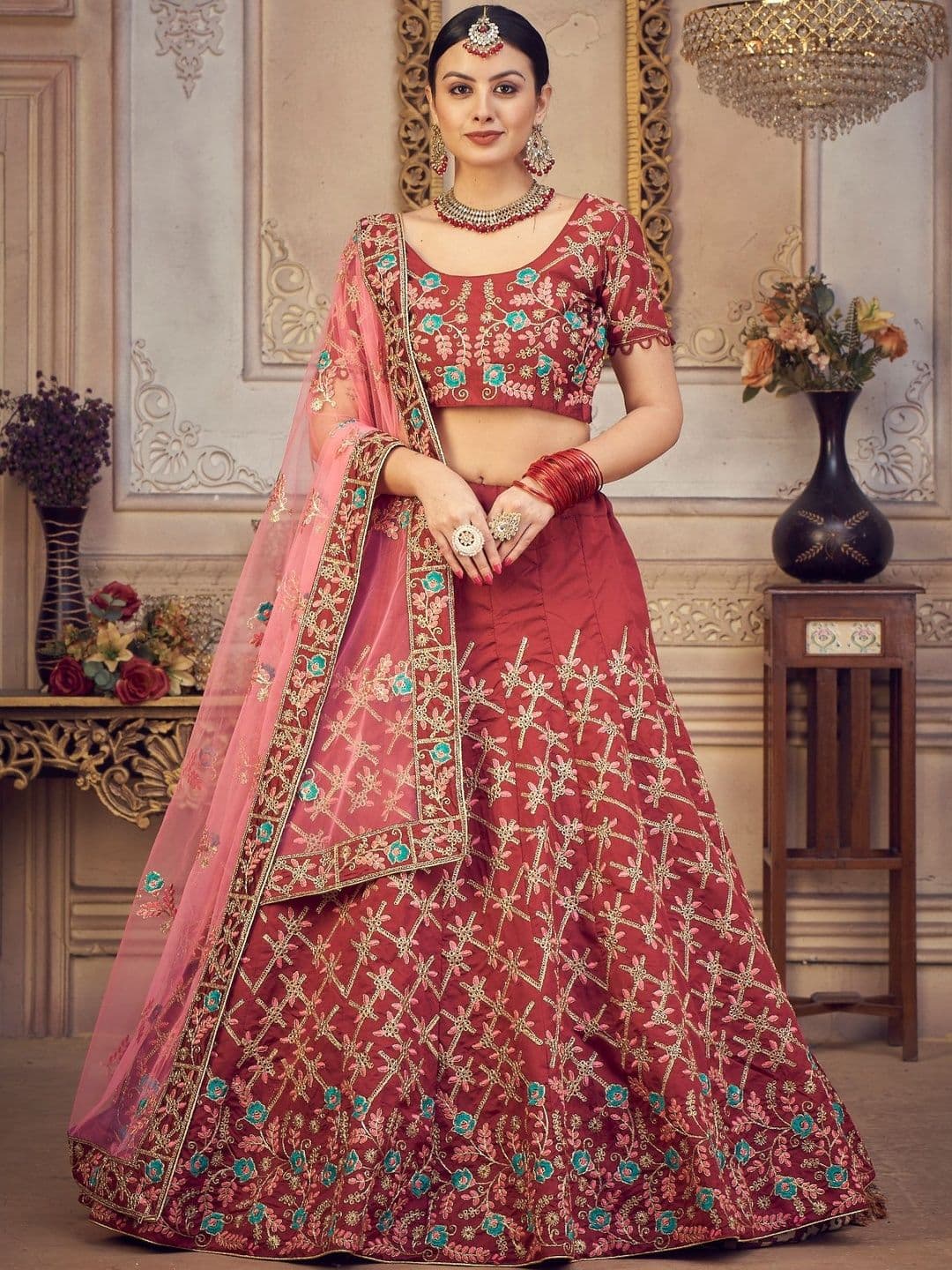 Warthy Ent Embroidered Sequinned Semi-Stitched Lehenga & Blouse With Dupatta - view 1