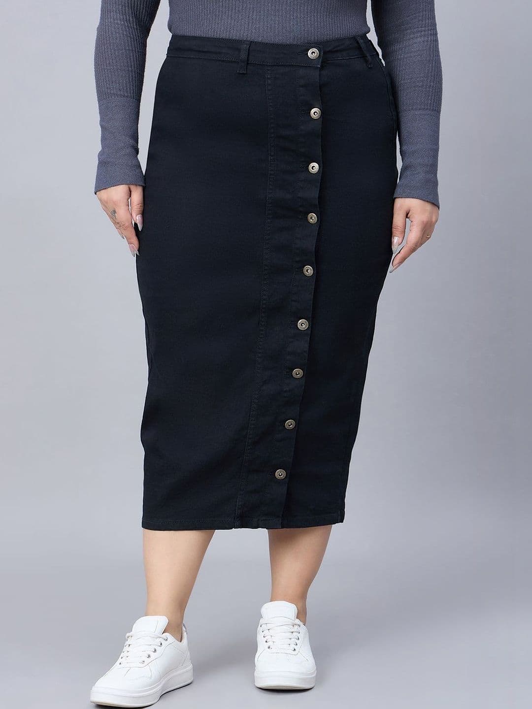 Style Quotient Plus Cotton A-line Midi Skirt - view 1