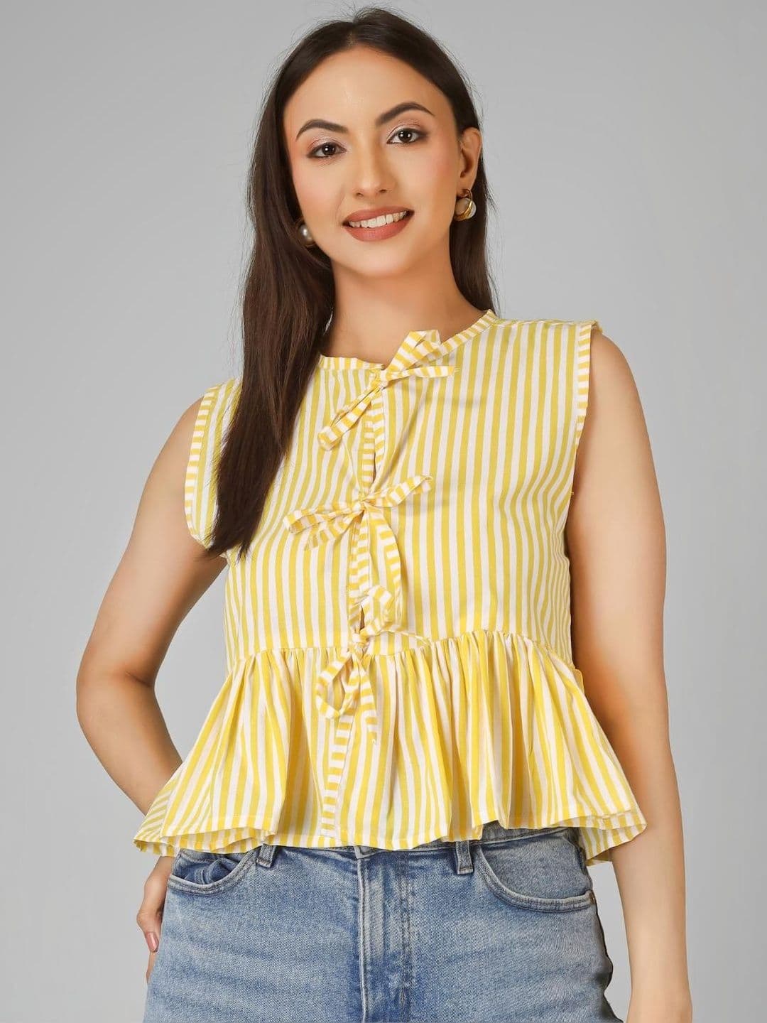Yunic29 Striped Cotton Peplum Top - view 1