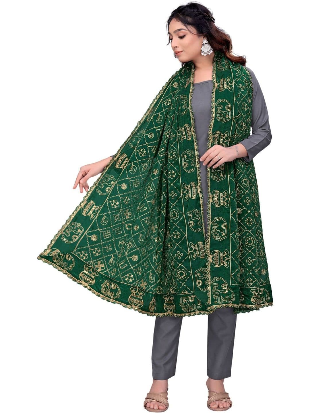Kemza Ethnic Motifs Embroidered Art Silk Dupatta with Sequinned - view 1