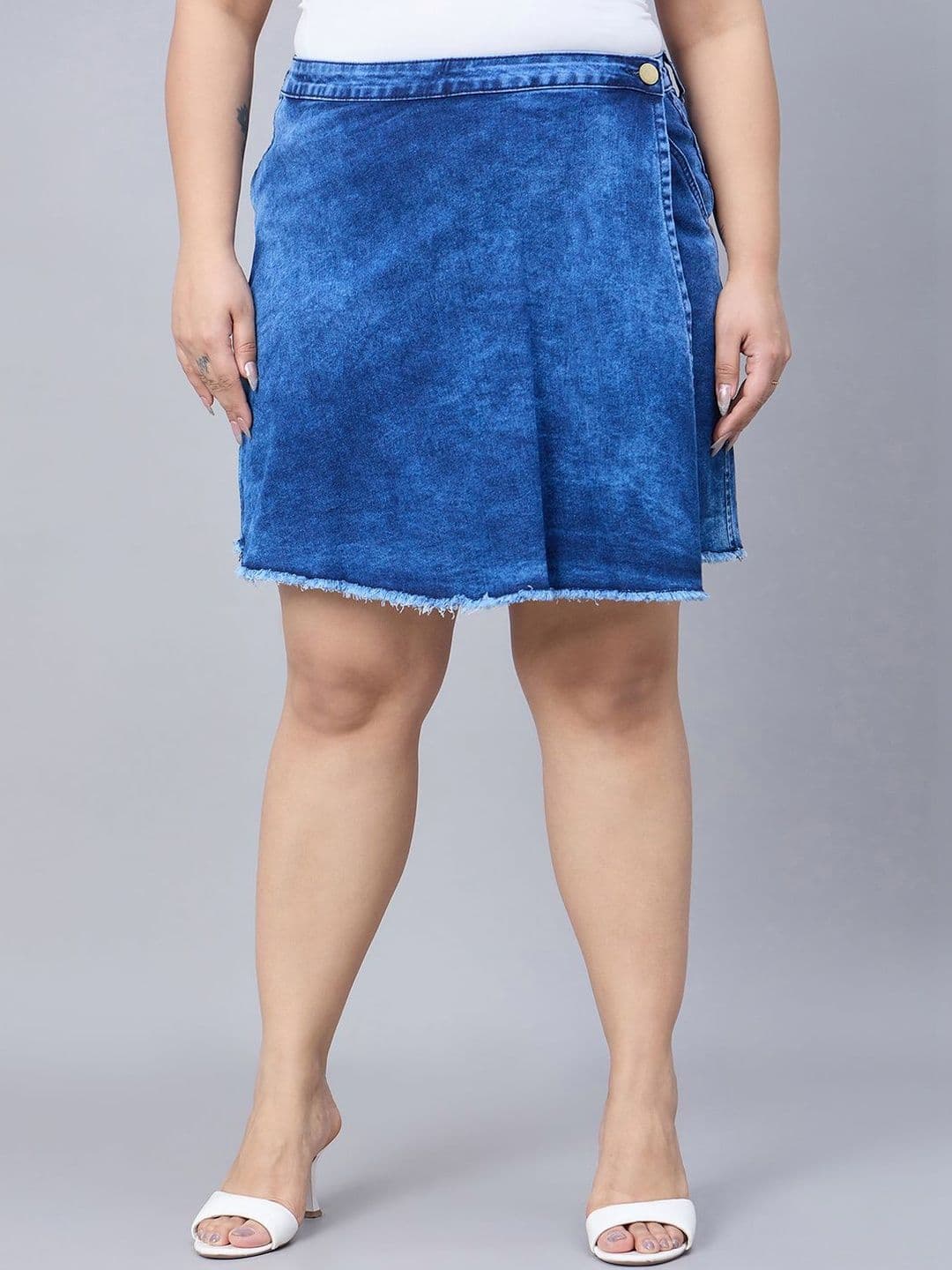 Style Quotient Plus Style Quotient Women Plus Size Mid Blue High-Rise Stretchable Skirts - view 1