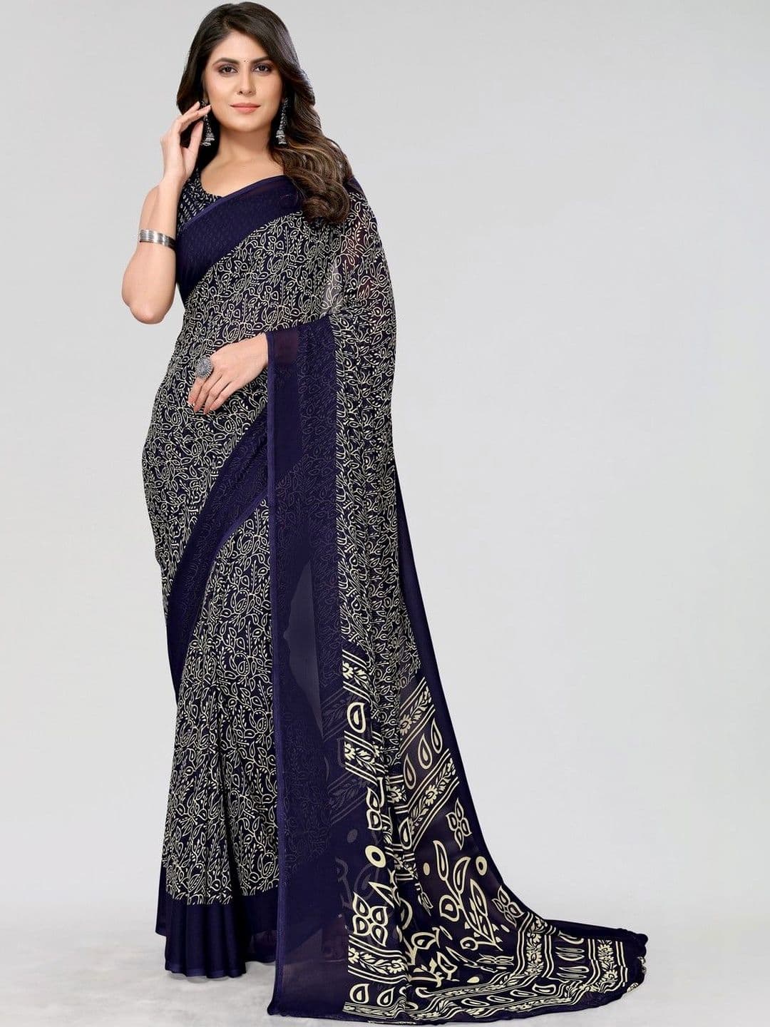 SZN Ethnic Motifs Poly Georgette Fusion Fashion Saree - view 1