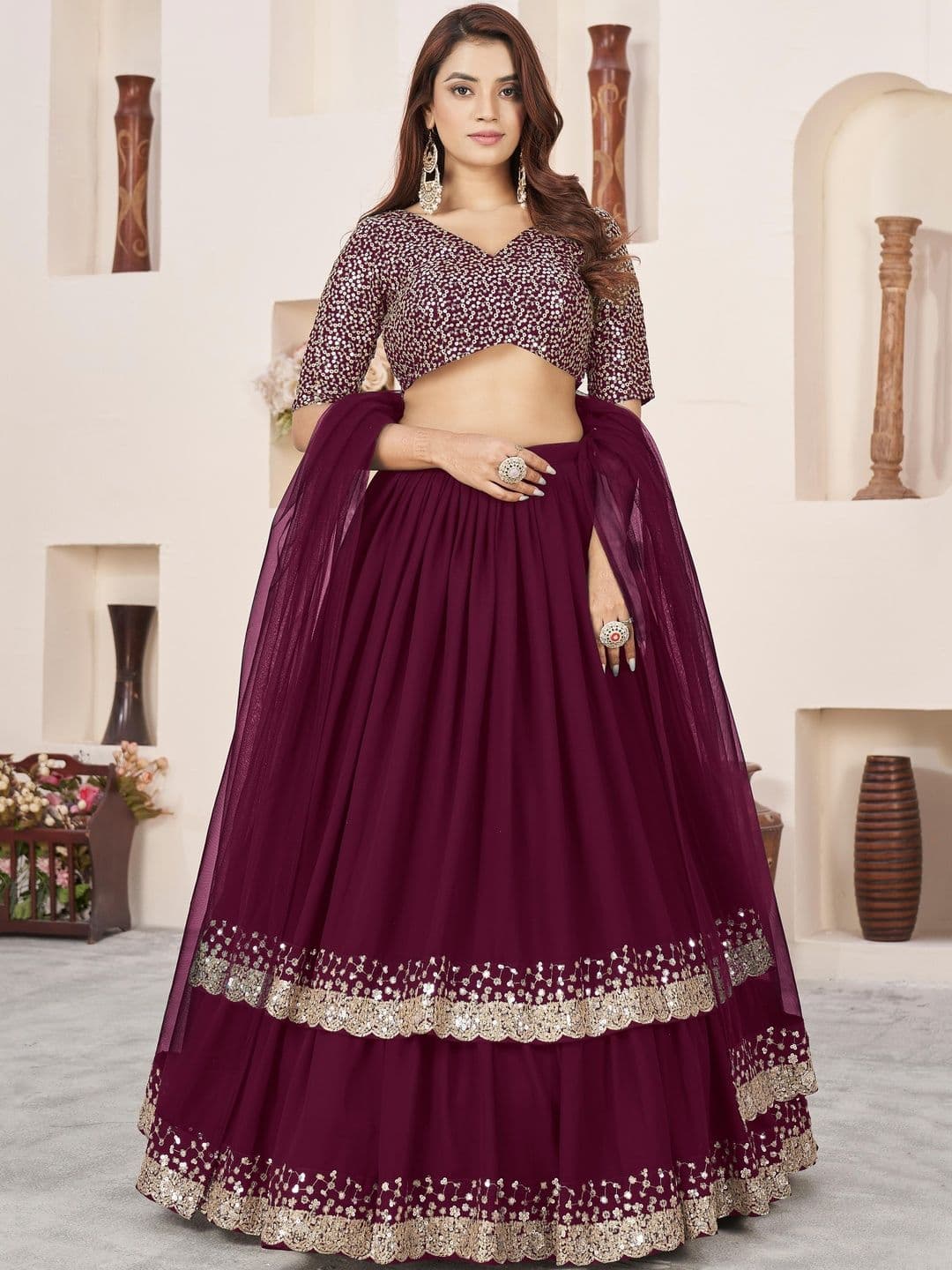 Zeel Clothing Embellished Sequinned Semi-Stitched Lehenga & Blouse With Dupatta - view 1