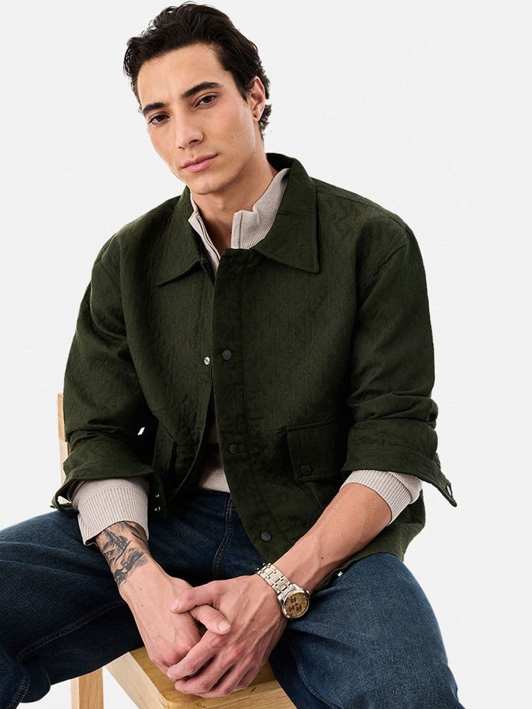 Snitch Olive Green Textured Jacket - view 1