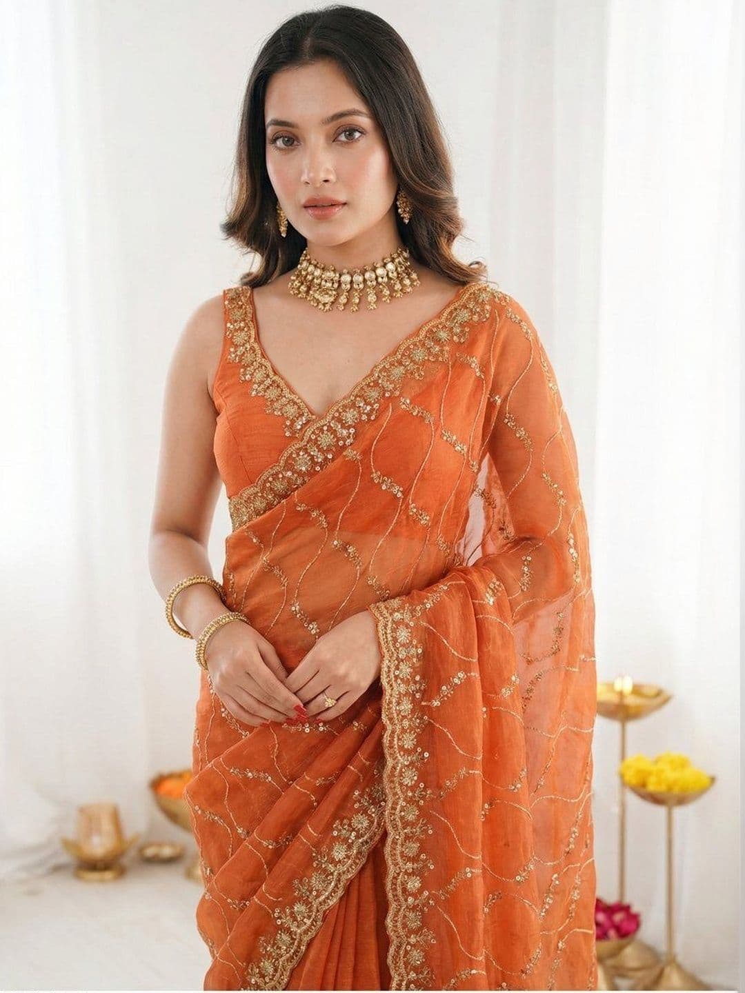 Mitera Embellished Sequinned Satin Heavy Work Saree - view 1