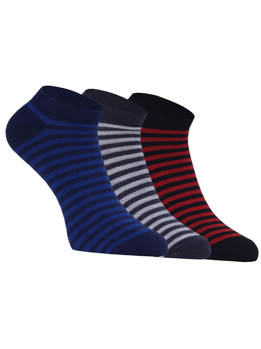 BERYX Men Pack Of 3 Striped Cotton Breathable Ankle-Length Socks - view 1