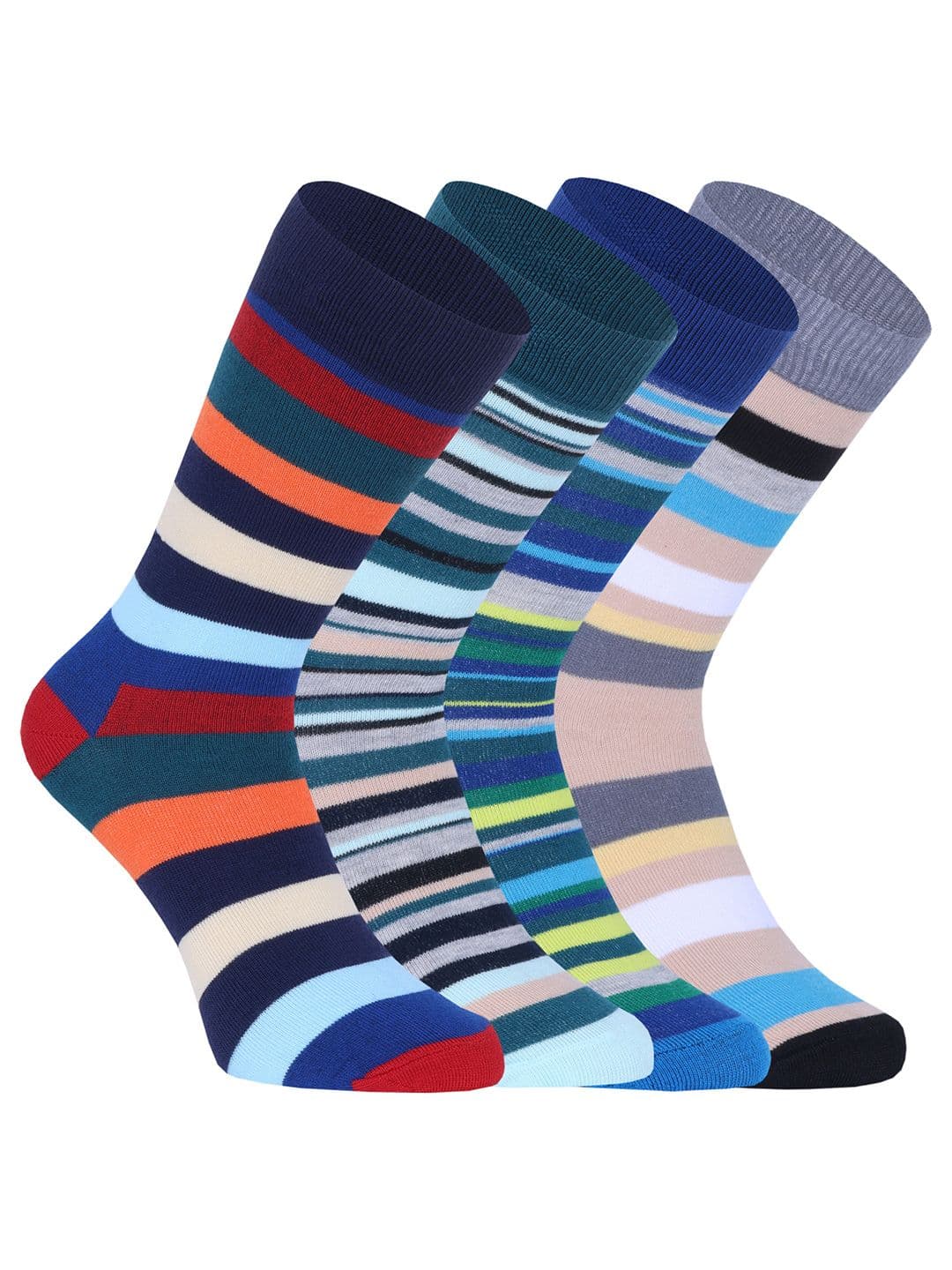 BERYX Unisex Pack Of 4 Striped Calf Length Socks - view 1