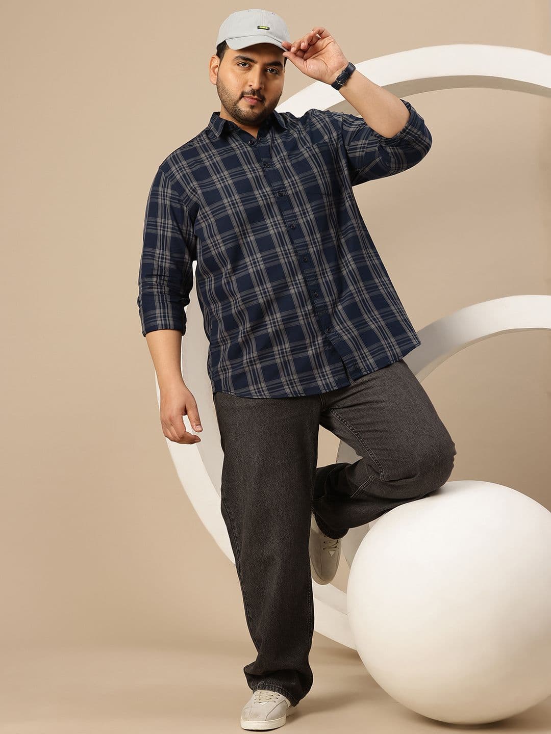 Sztori Plus Size Pure Cotton Tartan Checks Casual Shirt - view 1