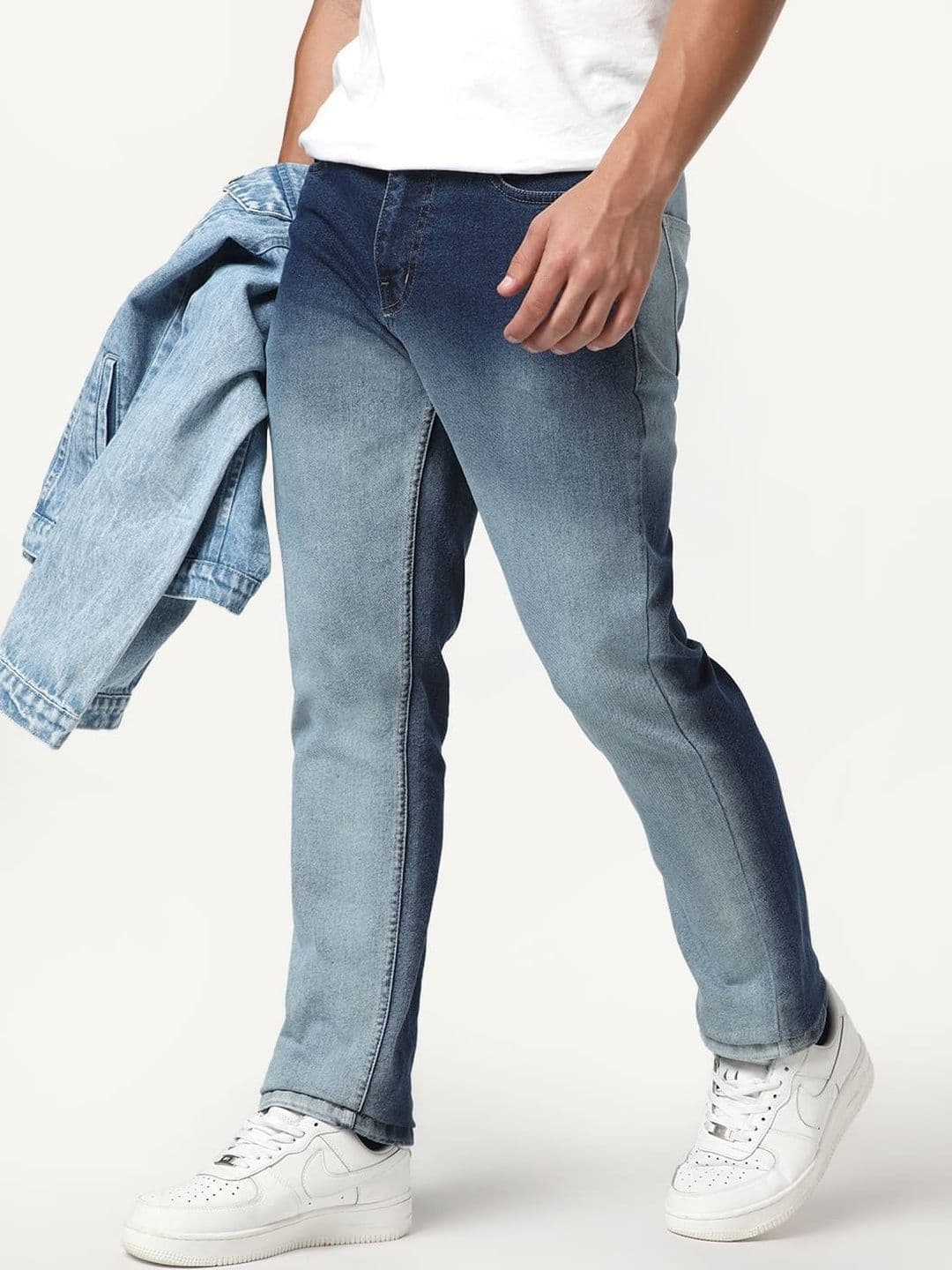 Urbano Fashion Men Blue Straight Fit Heavy Washed Faded Denim Stretchable Jeans - view 1