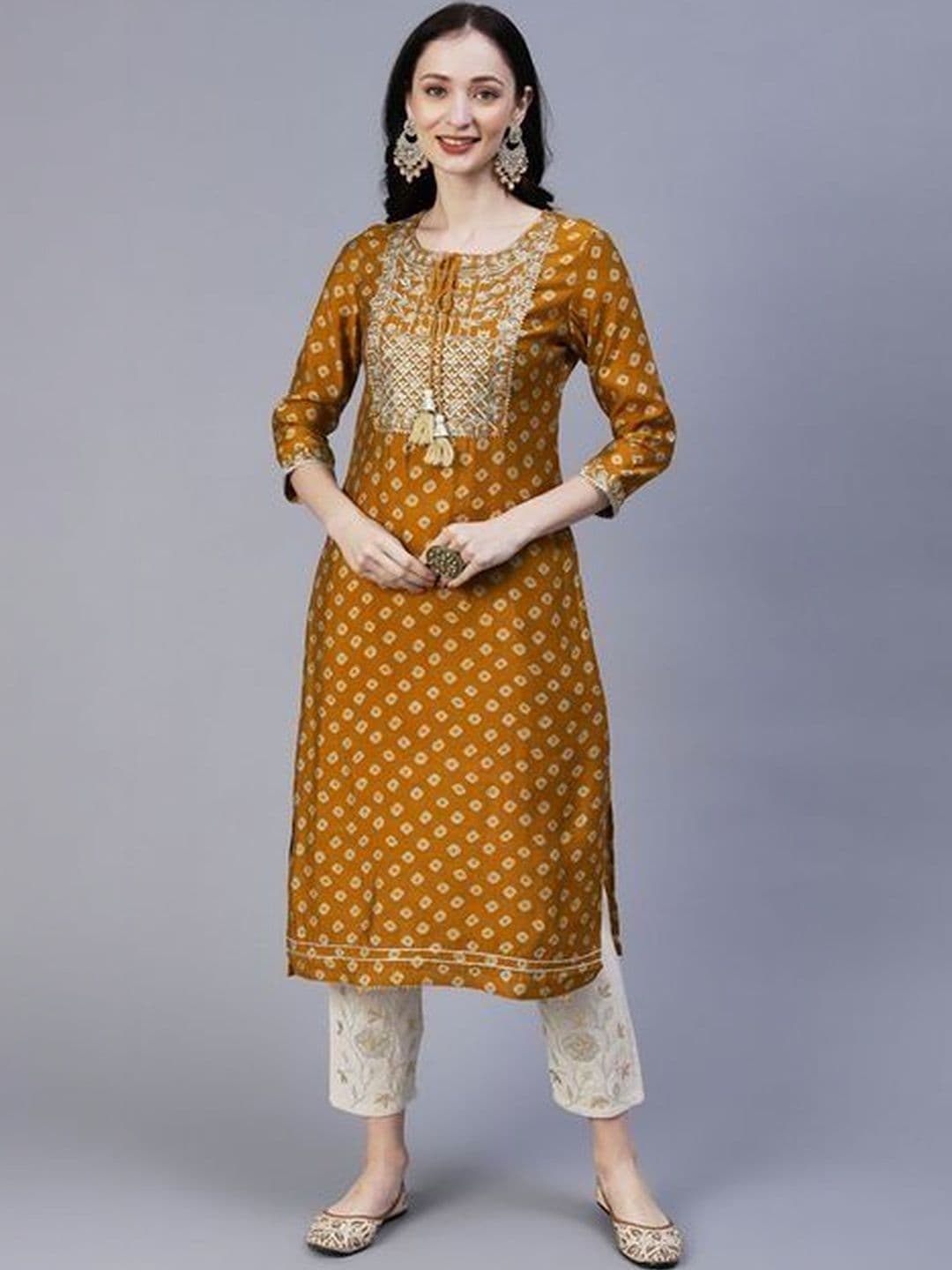 DEEPYOG APPAREL Women Bandhani Embroidered Block Print Kurta - view 1