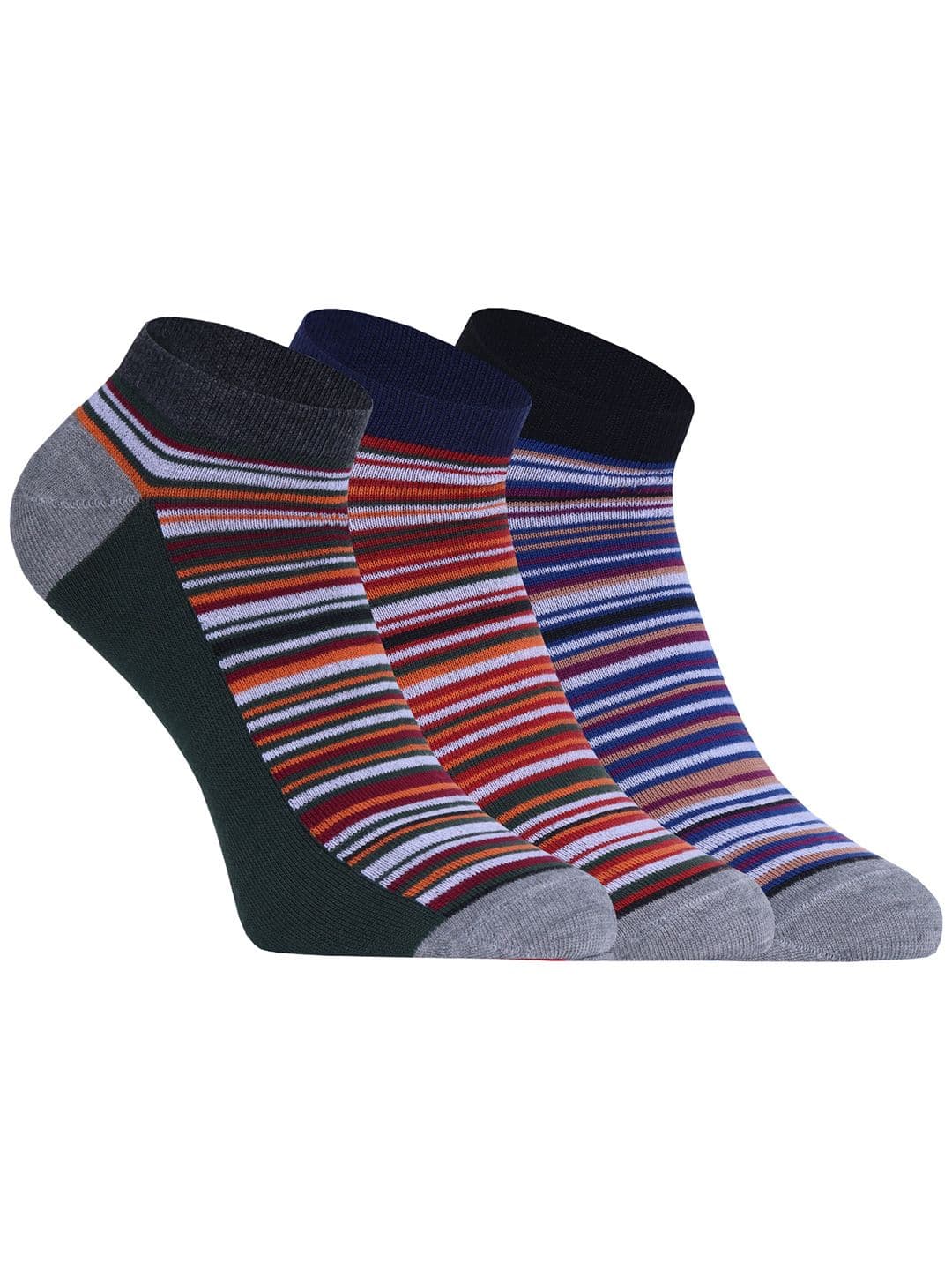 BERYX Men Pack Of 3 Striped Cotton Breathable Ankle-Length Socks - view 1