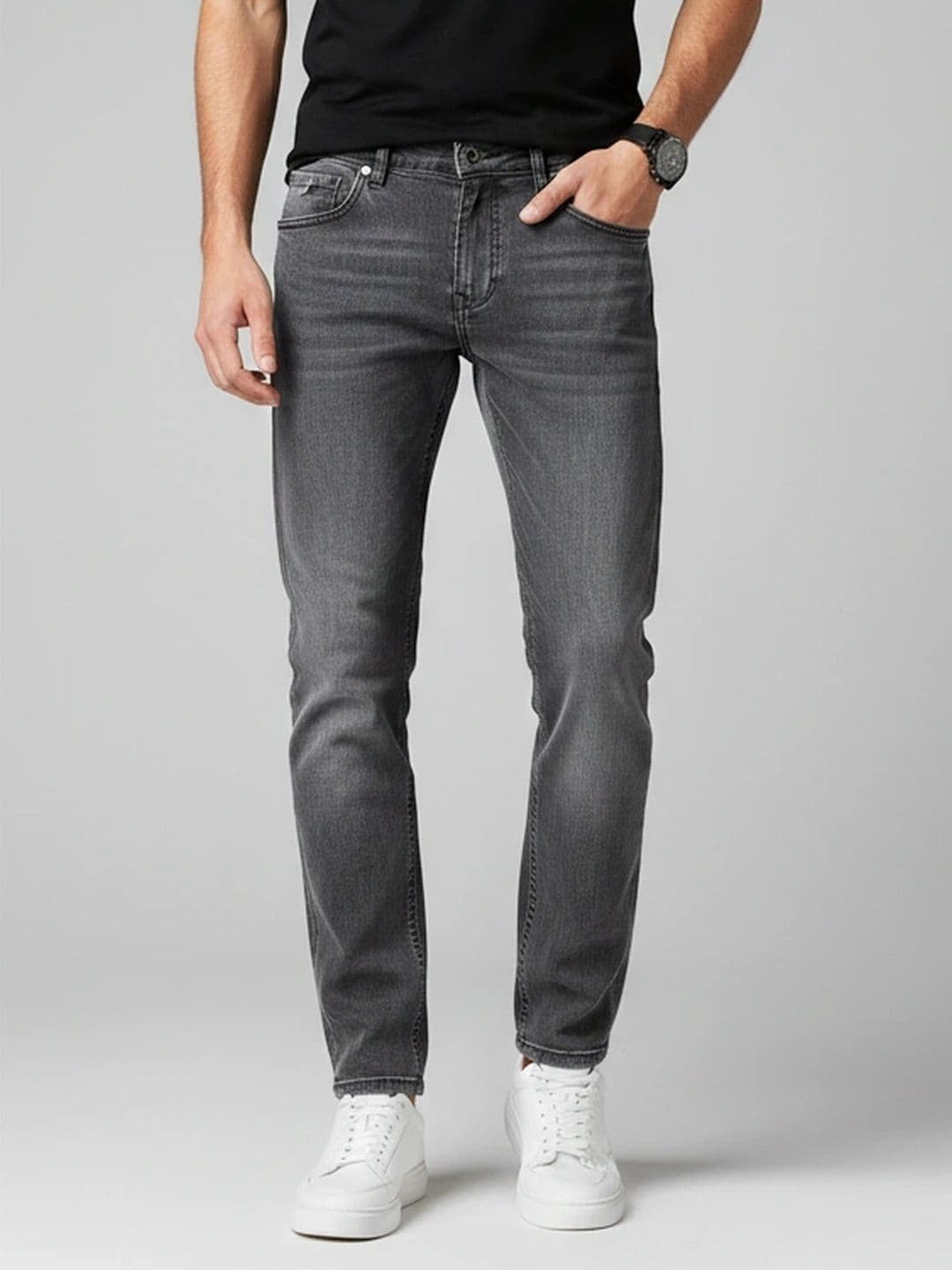 ANDREW HILL Men Skinny Fit Mid-Rise Low Distress Light Fade Jeans - view 1