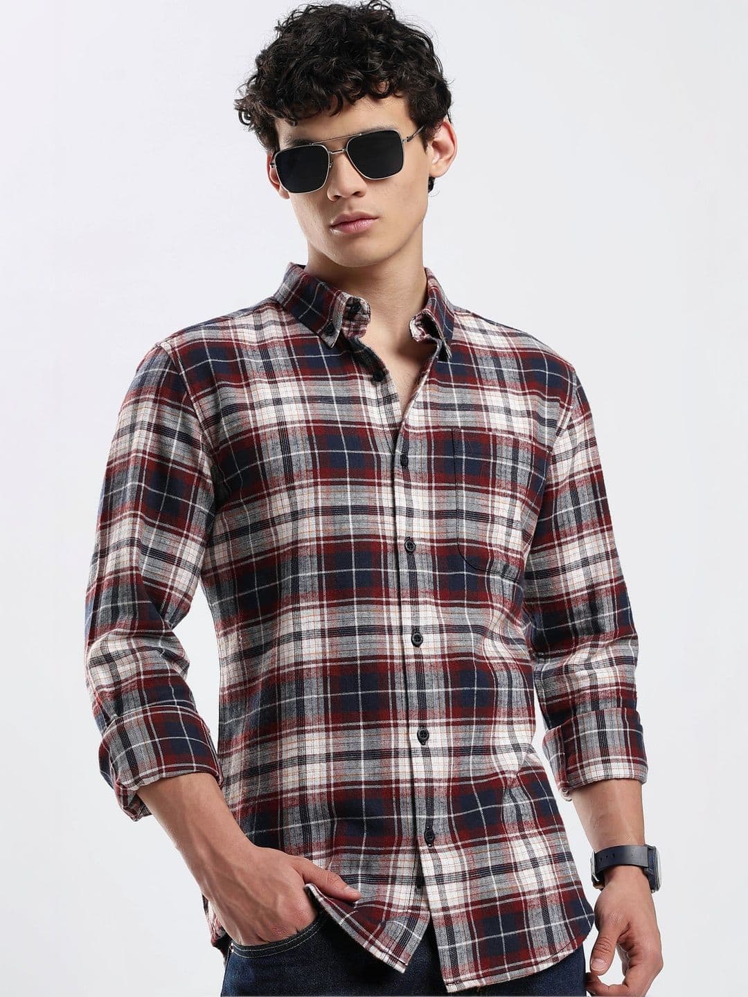 HERE&NOW Men Slim Fit Tartan Checks Checked Casual Shirt - view 1