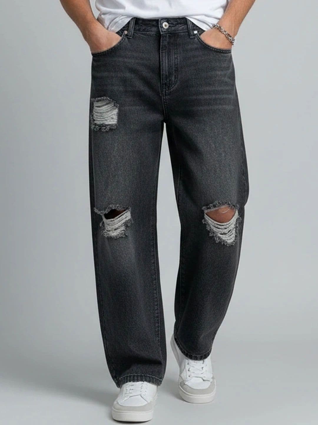 ANDREW HILL Men Wide Leg Mid-Rise Distressed Jeans - view 1