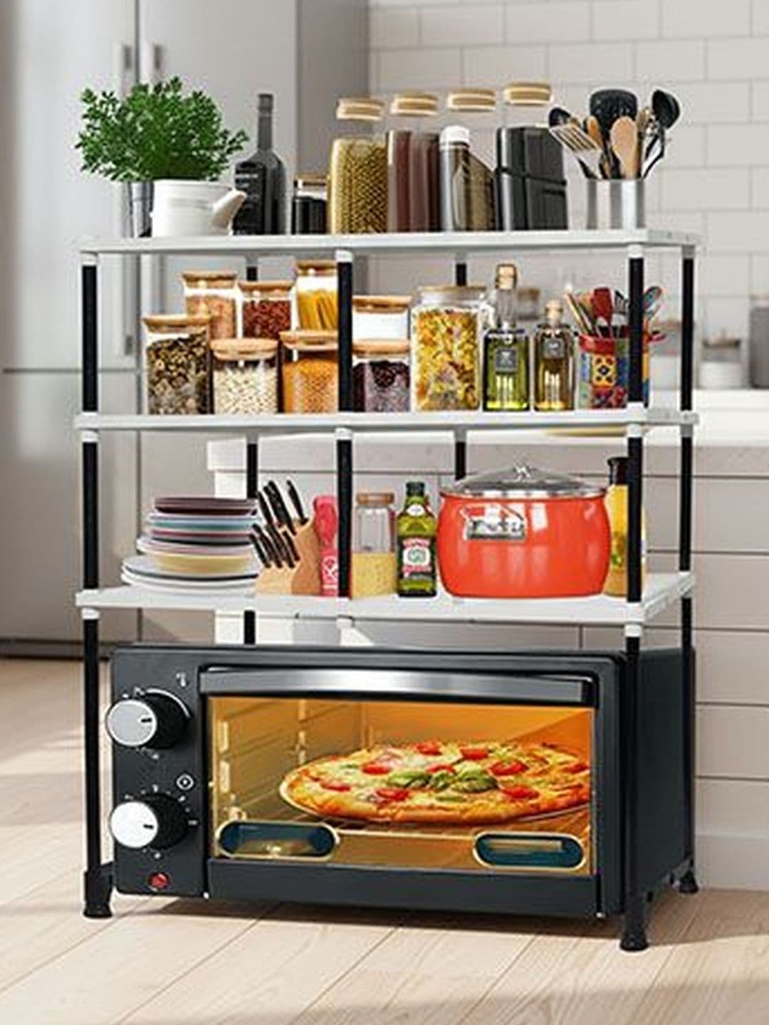 Urban Choice Rmerchants White 3-Tier PP Plastic Microwave Stand Multi-Utility Organiser - view 1