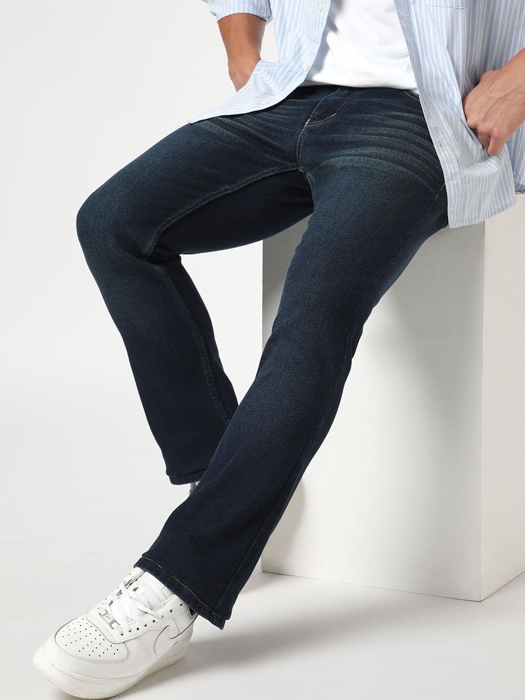 Urbano Fashion Men Dark Blue Bootcut Fit Mid Rise Heavy Washed Stretchable Jeans - view 1