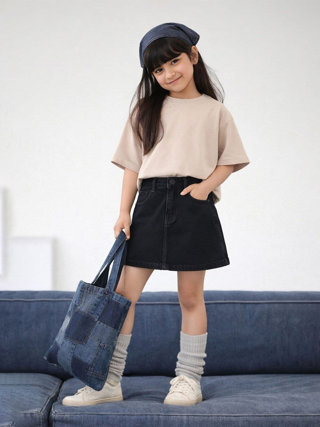 TALES & STORIES Girls Washed Straight Above Knee Length Skirt - view 1