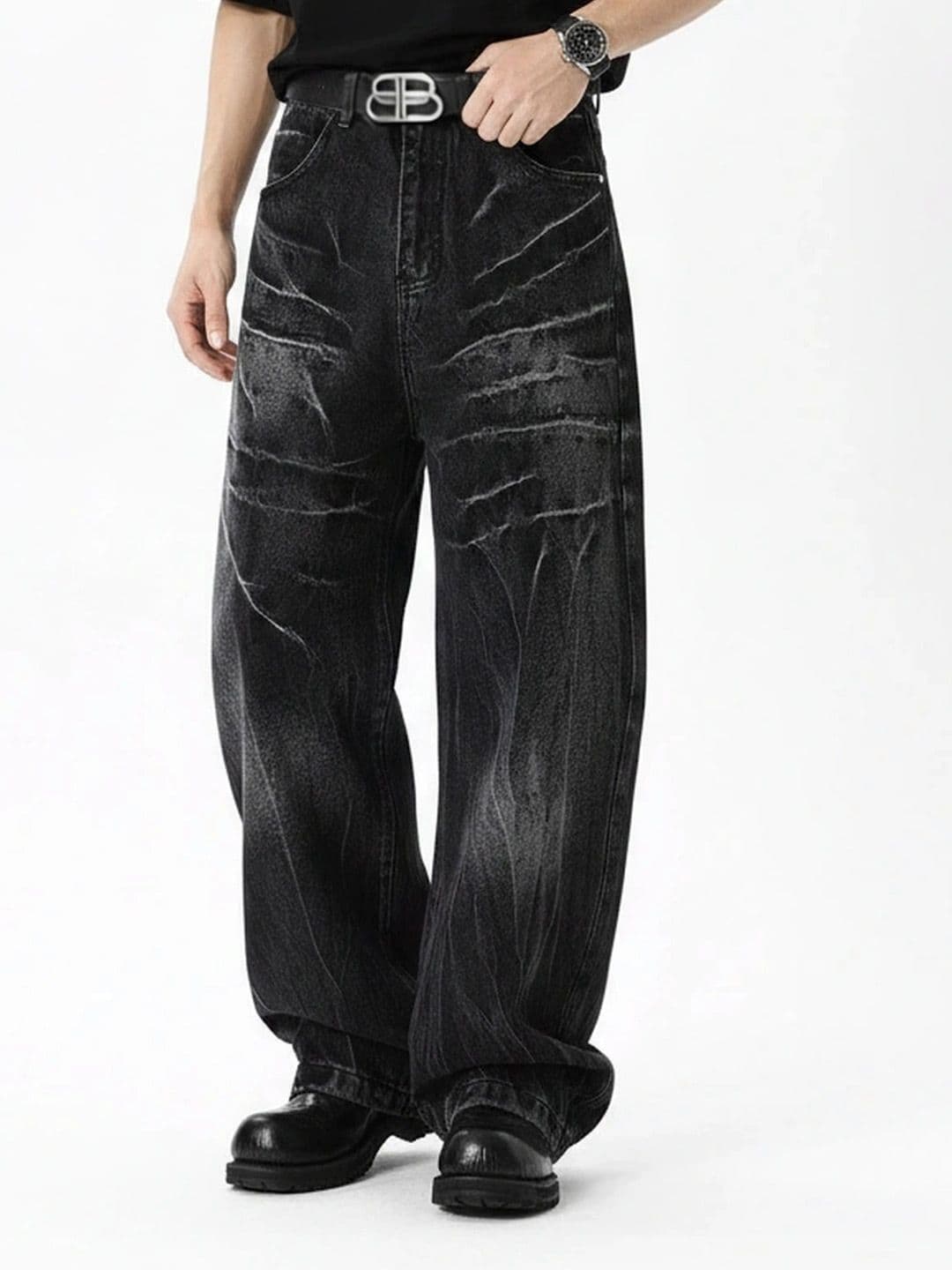 ANDREW HILL Men Mid-Rise Heavy Fade Printed Jeans