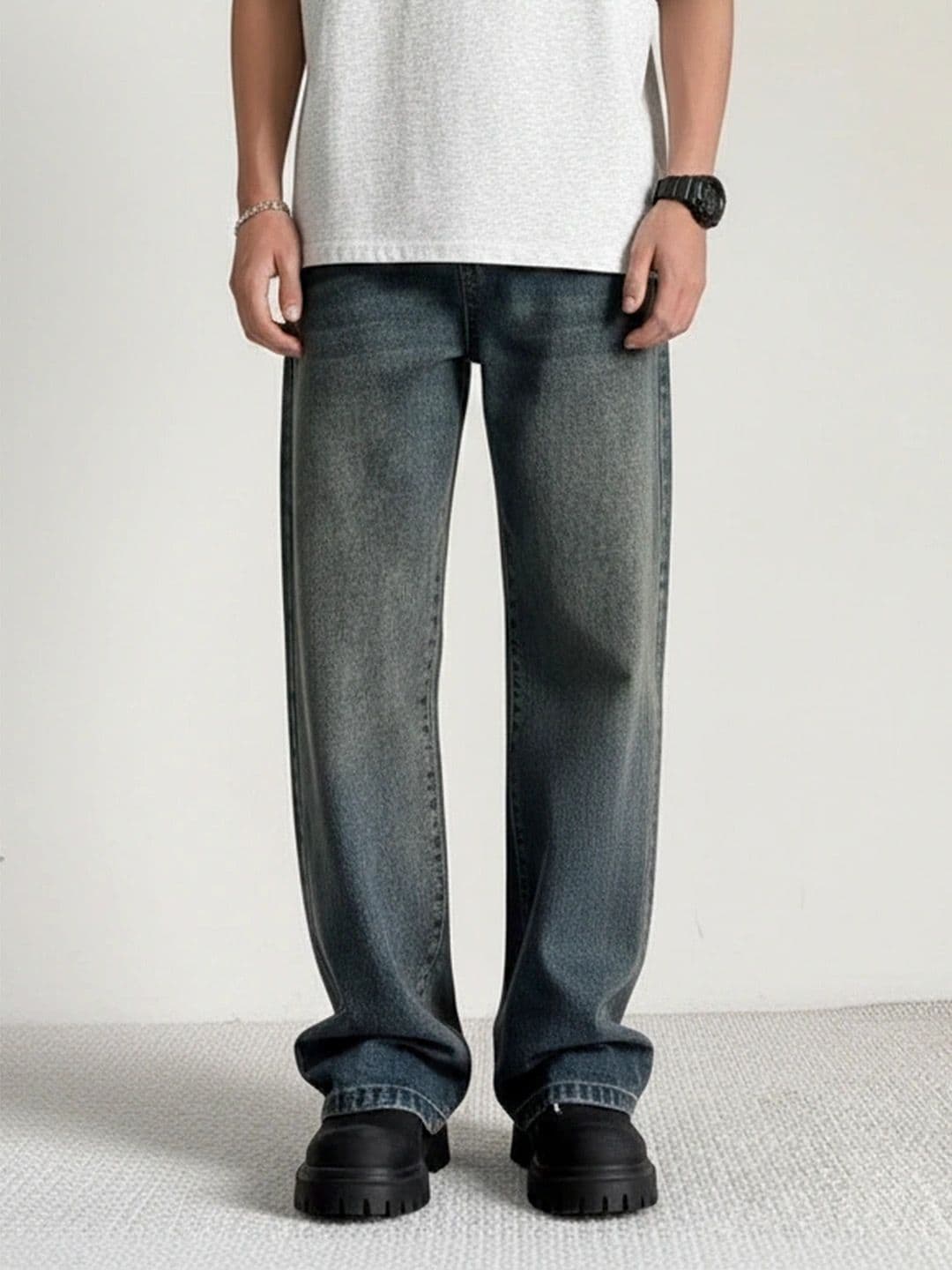 ANDREW HILL Men Wide Leg Mid-Rise Heavy Fade Jeans - view 1