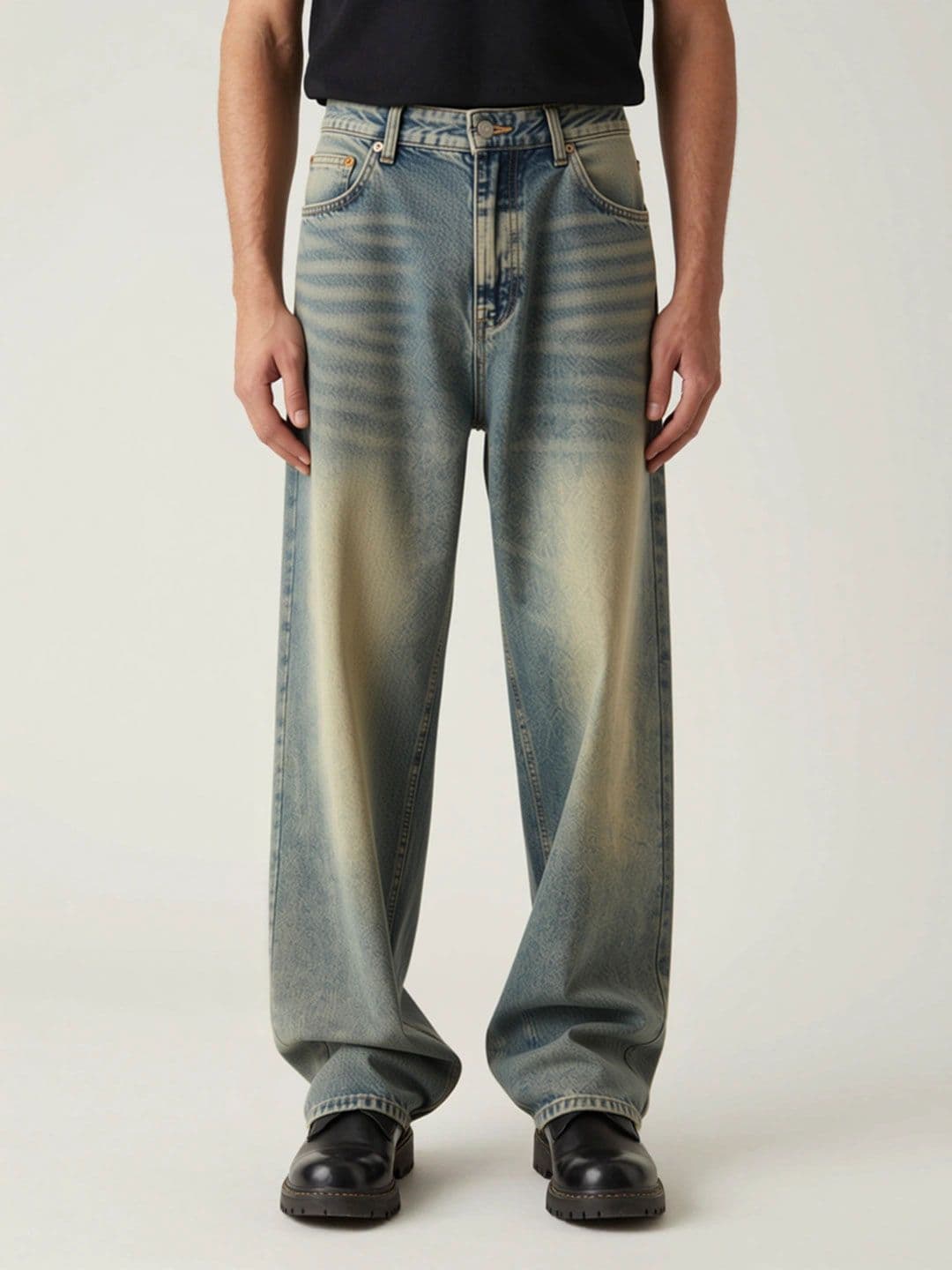 ANDREW HILL Men Wide Leg Mid-Rise Heavy Fade Jeans - view 1
