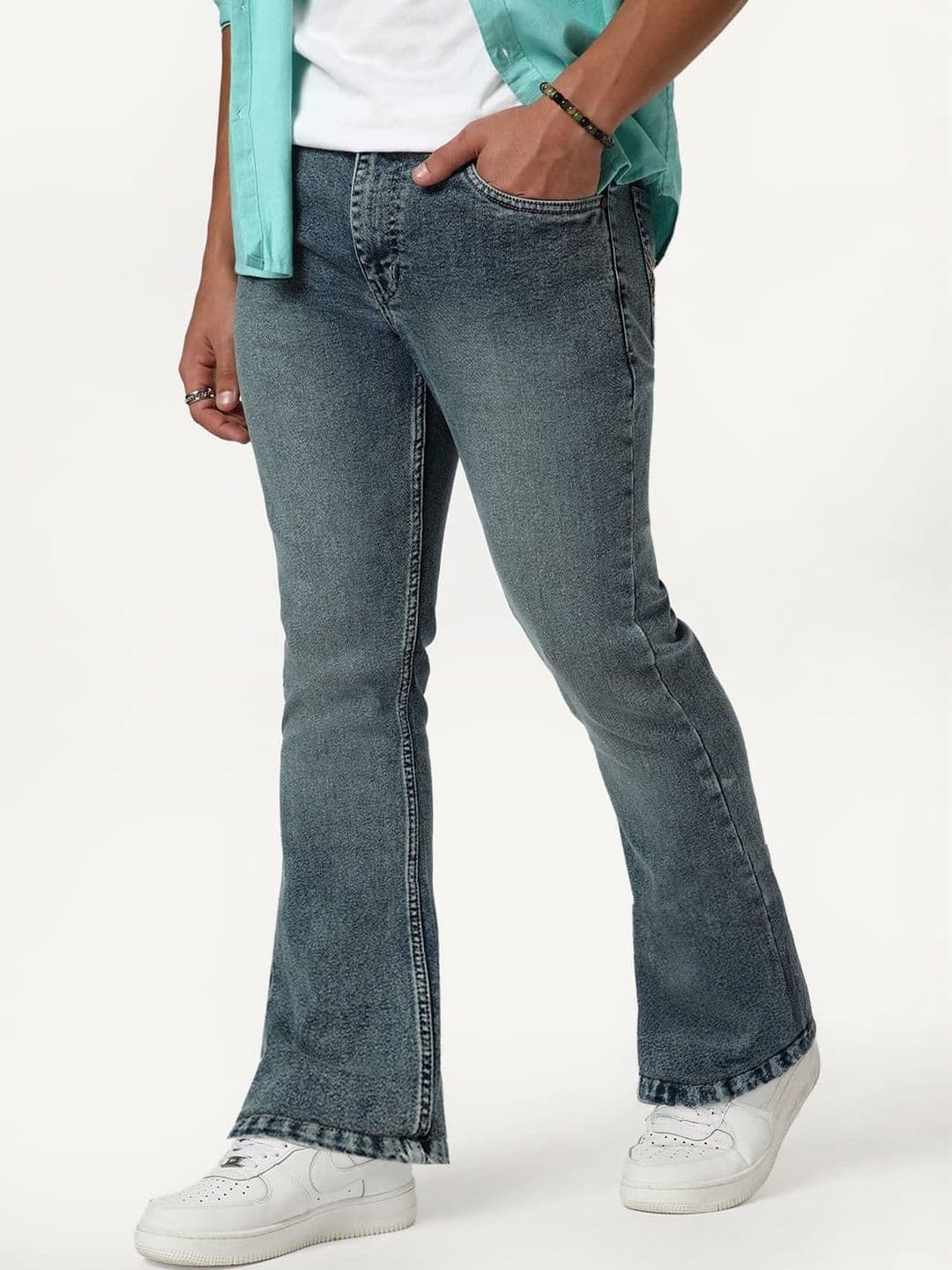 Urbano Fashion Men Light Blue Bootcut Fit Mid Rise Tinted Heavy Washed Stretchable Jeans - view 1
