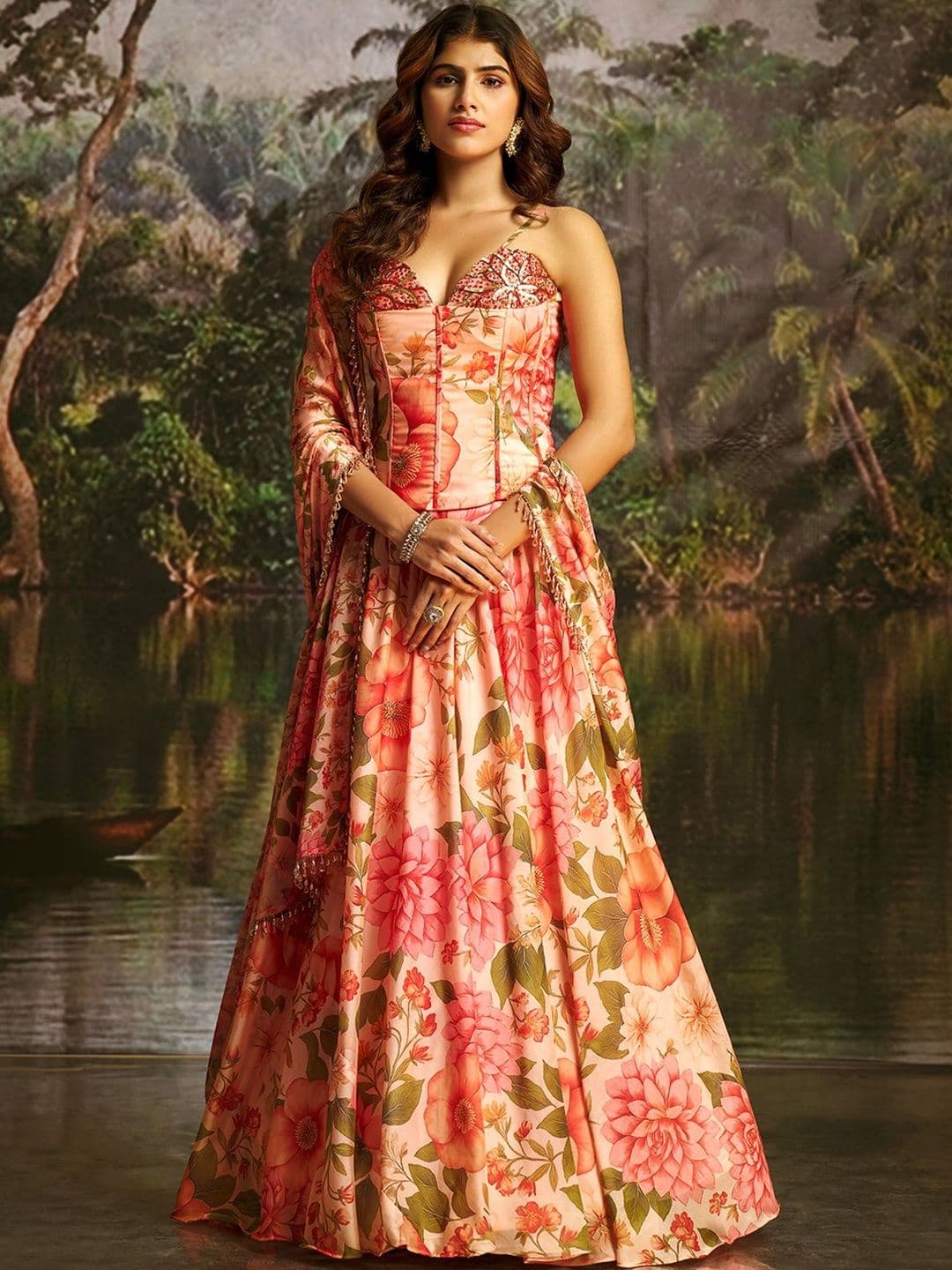 Fusionic Printed Sequinned Ready to Wear Lehenga & Blouse With Dupatta - view 1