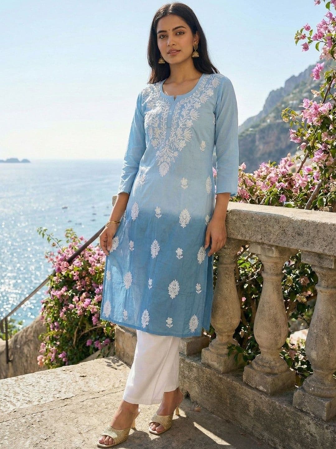 RUDRA LIFESTYLE Women Embroidered Chikankari Chanderi Silk Kurta - view 1