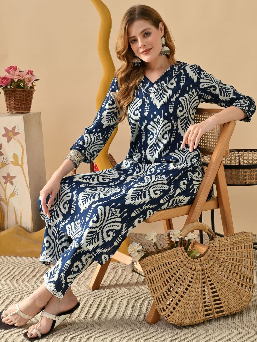 DEEPYOG APPAREL Women Ethnic Motifs Printed Regular Kurta with Trousers - view 1