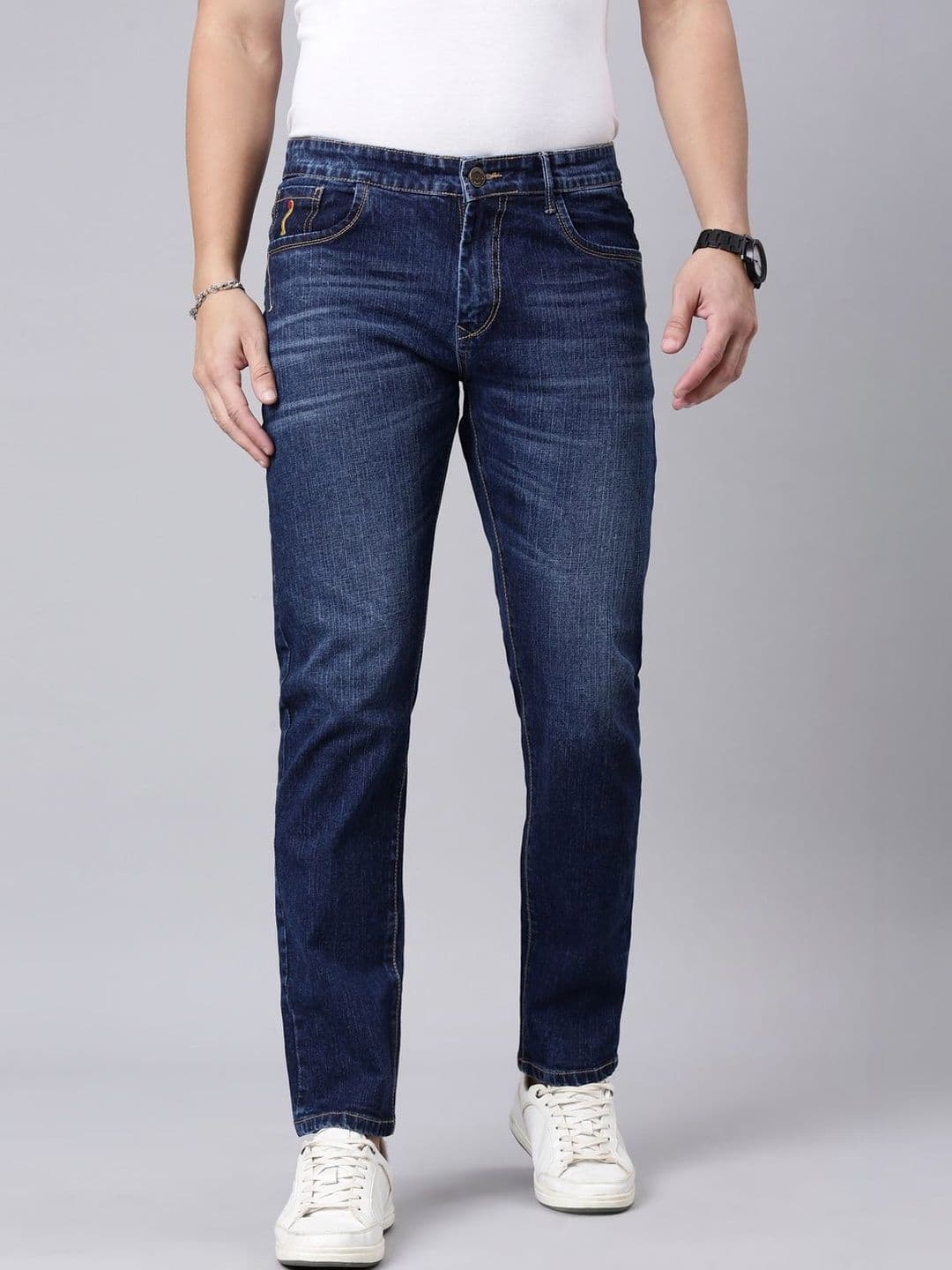 CINOCCI Men Straight Fit Mid-Rise Light Fade Stretchable Jeans - view 1